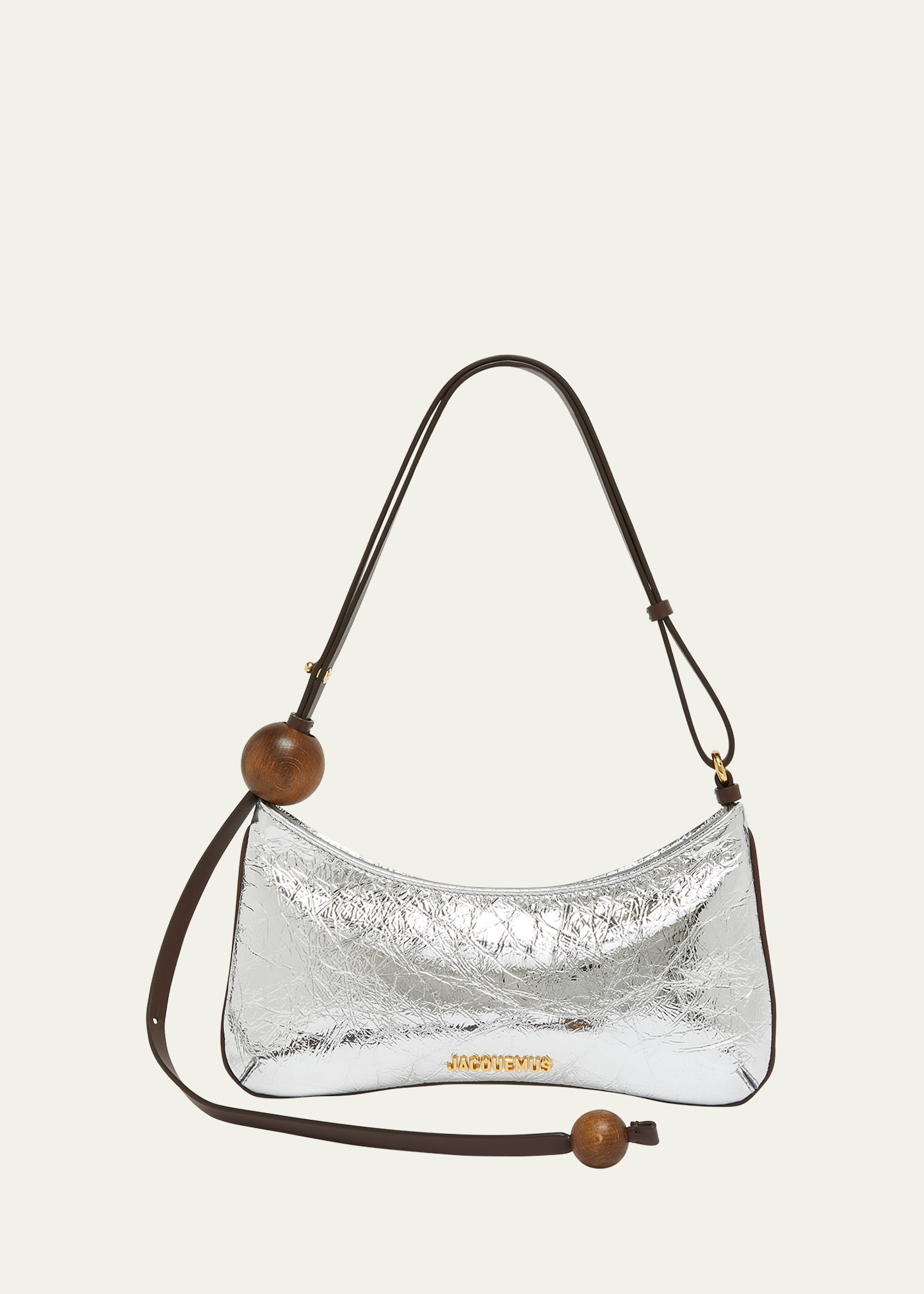 JACQUEMUS LE BISOU PERLE METALLIC LEATHER SHOULDER BAG 