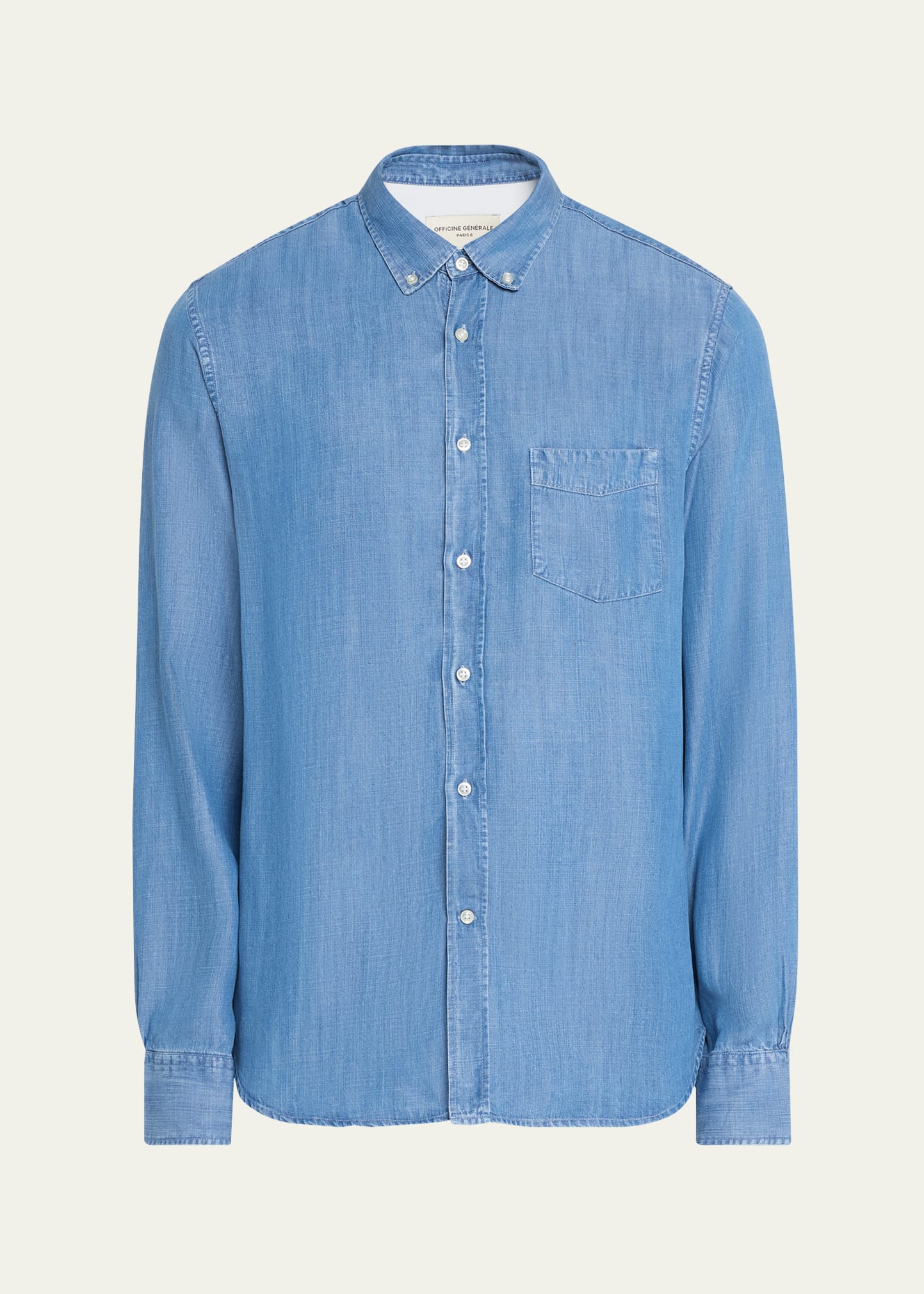 Shop Officine Generale Men's Soft Lyocell Denim Button-down Shirt In Mid Indigo