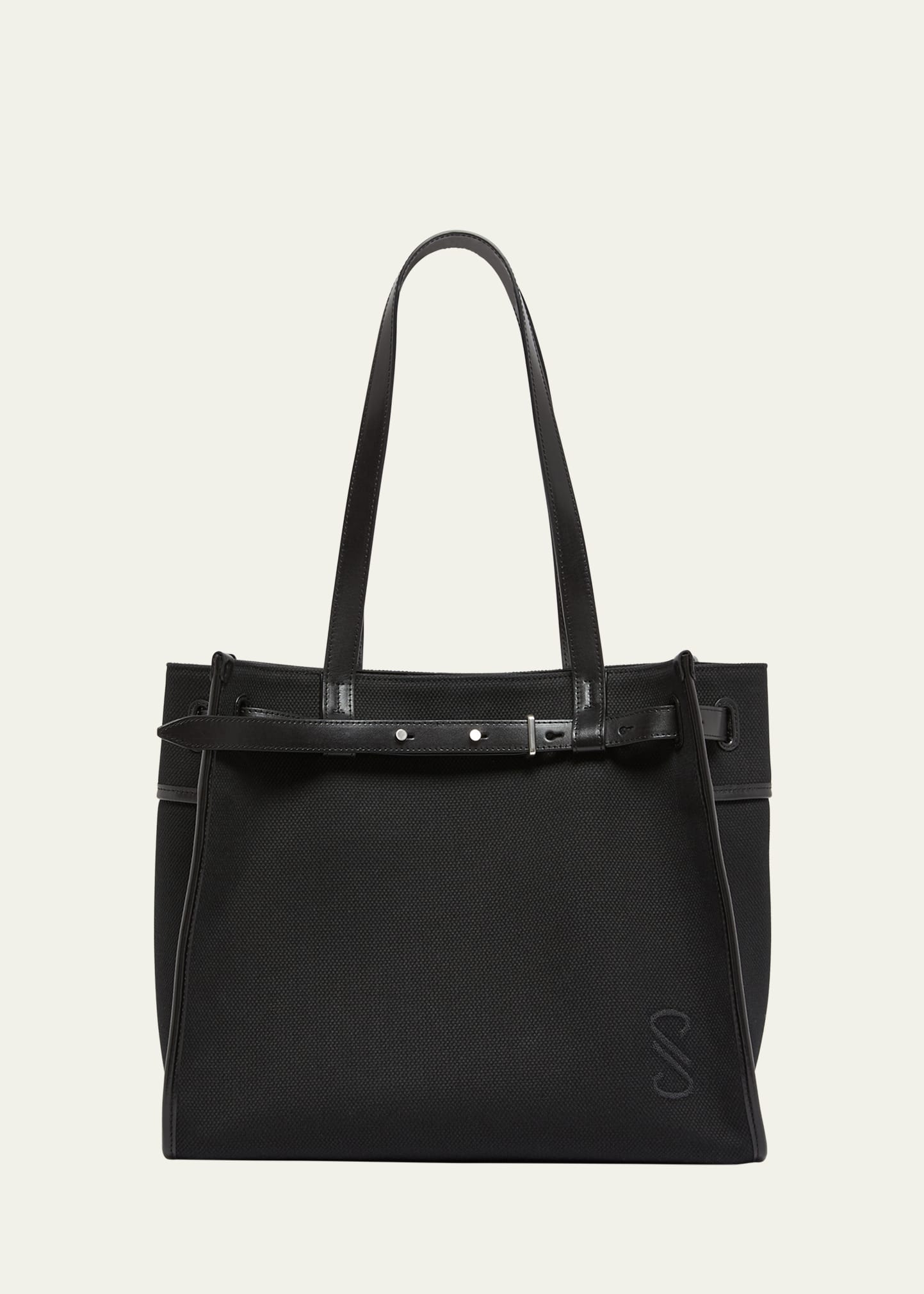 Proenza Schouler Buckled Leather-trimmed Embroidered Cotton-canvas Tote In Black