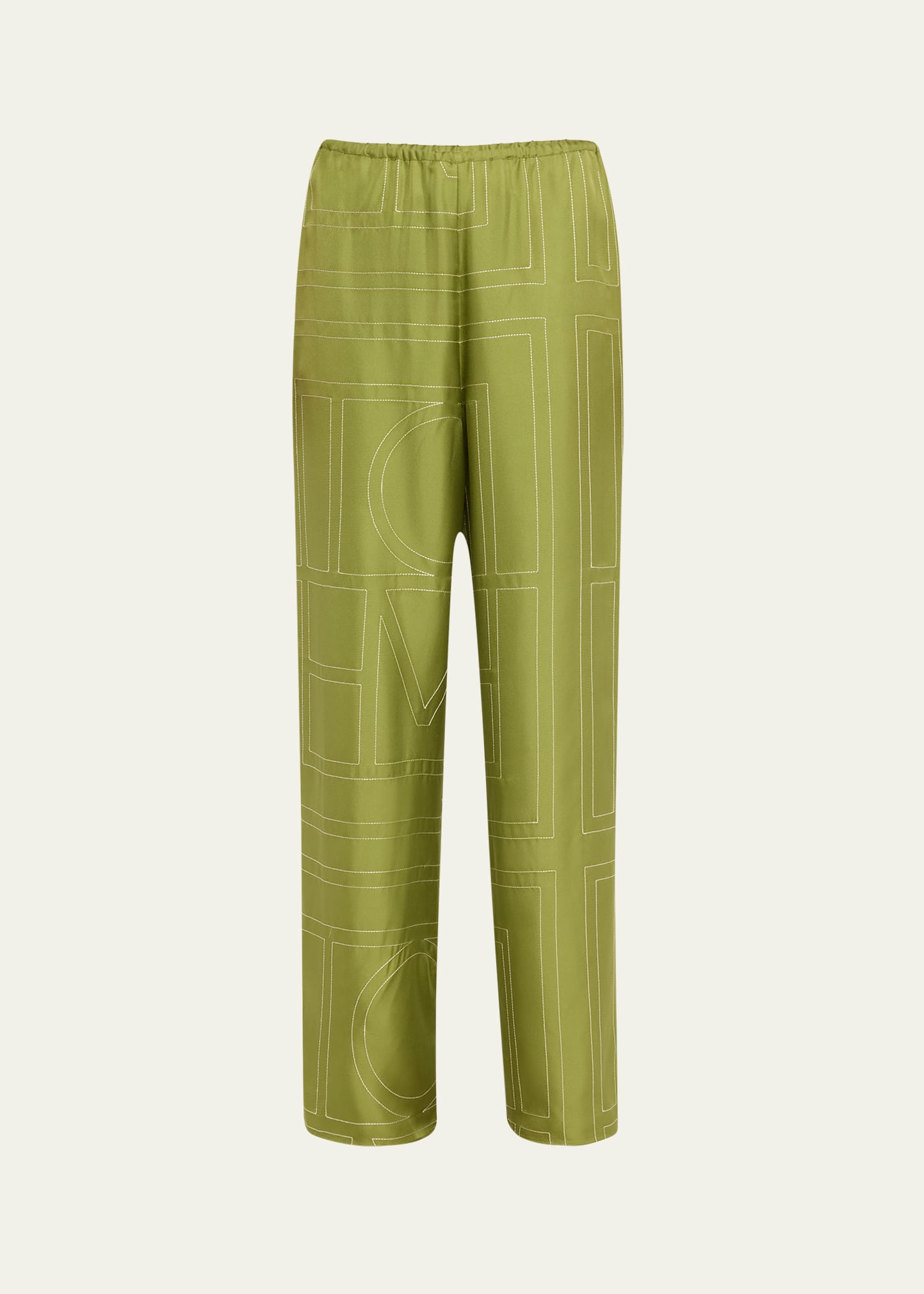 Totême Monogram Silk Pajama Bottoms In Green