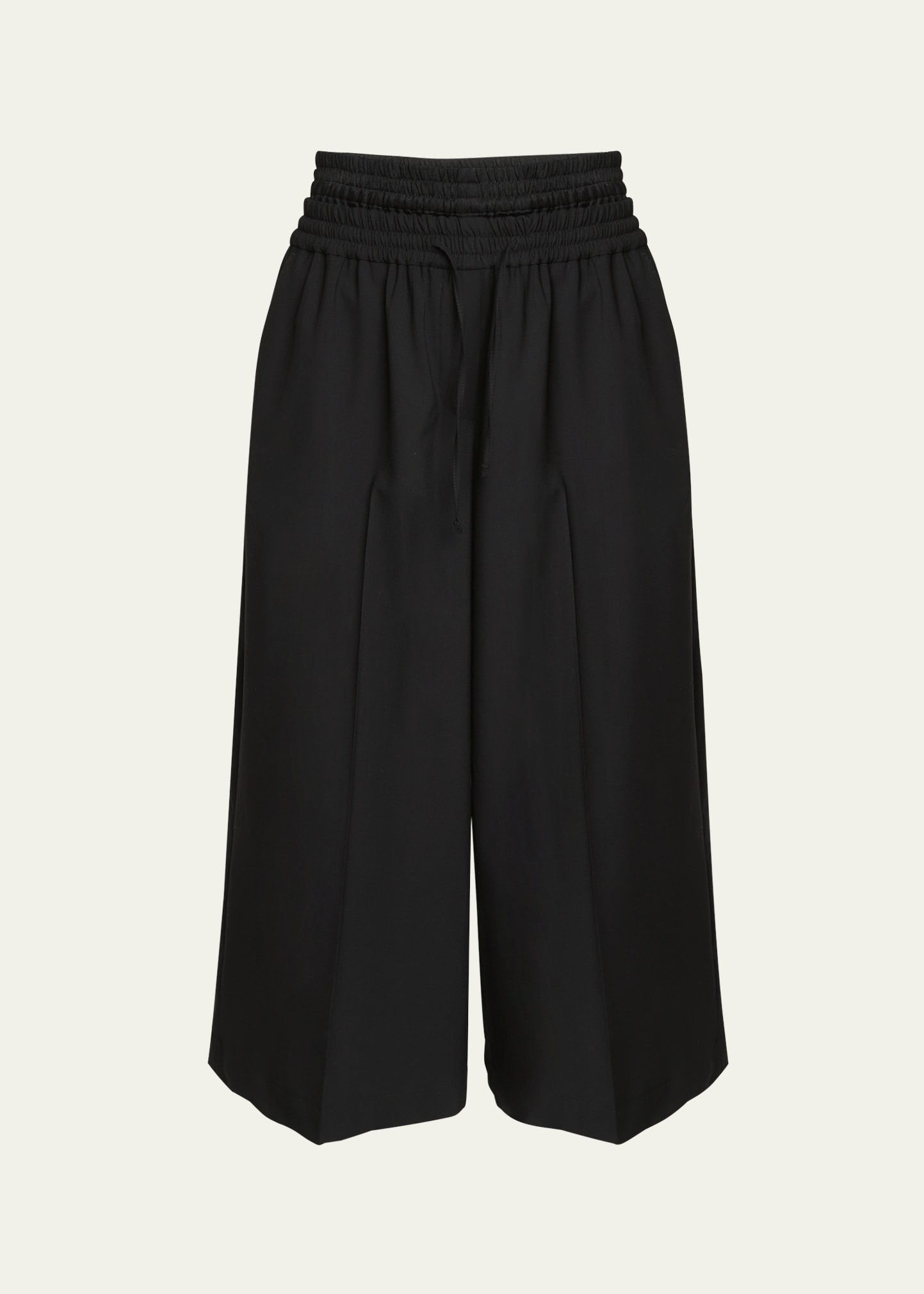 Loewe Cropped Double Waistband Wool Trousers In Black