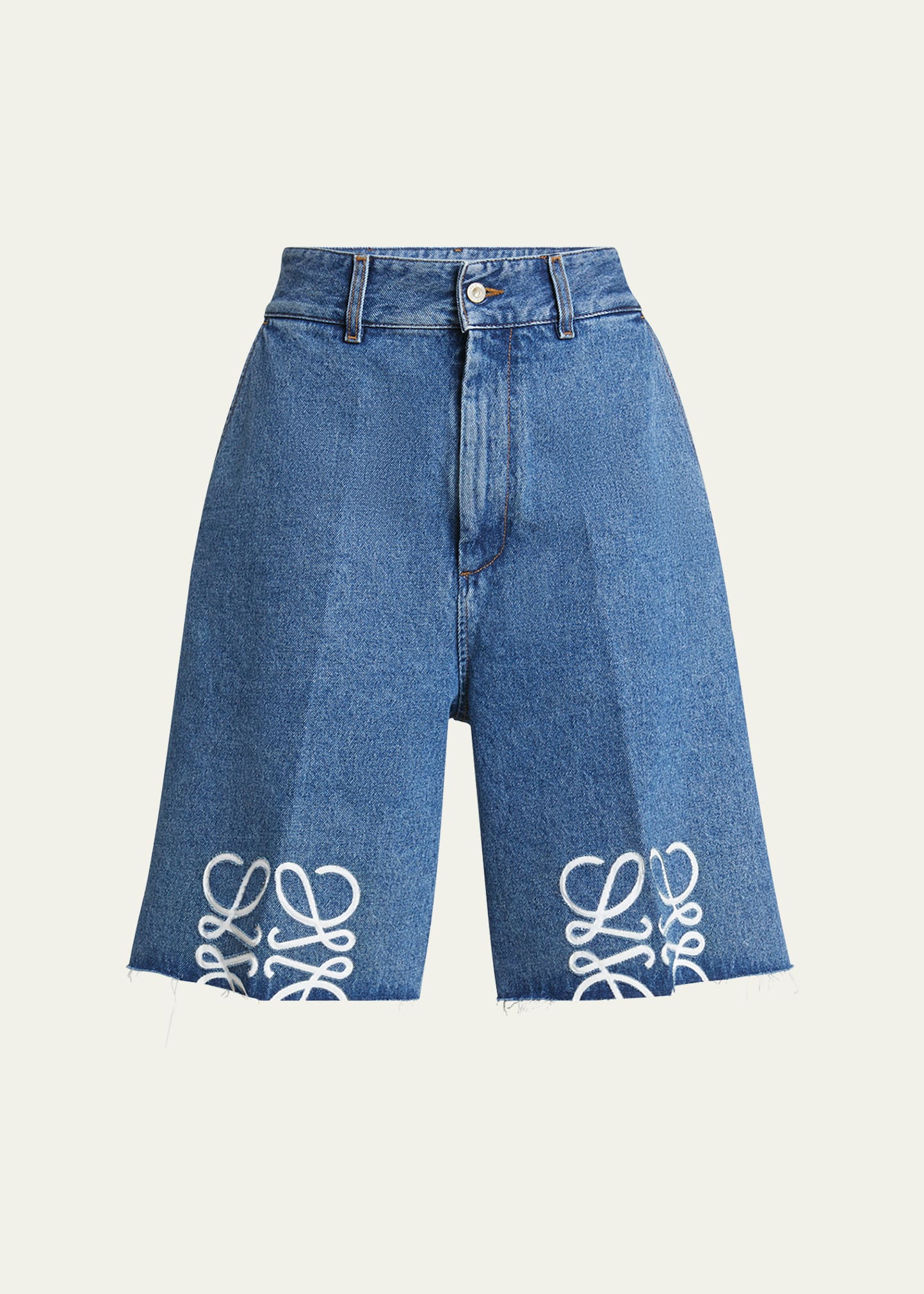 Loewe Anagram-embroidered Wide-leg Denim Shorts In Jeans Blue