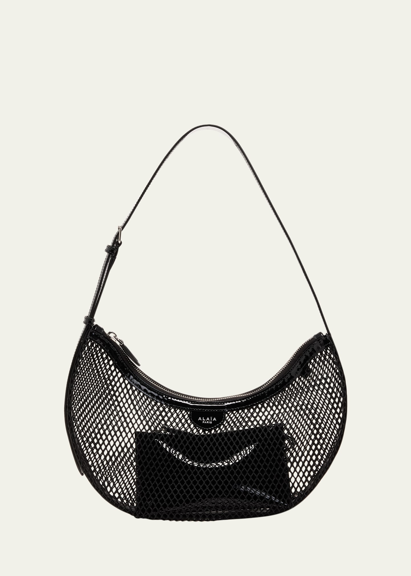 Shop Alaïa One Piece Demi Perforated Shoulder Bag In Leather And Nylon In 999 Noir