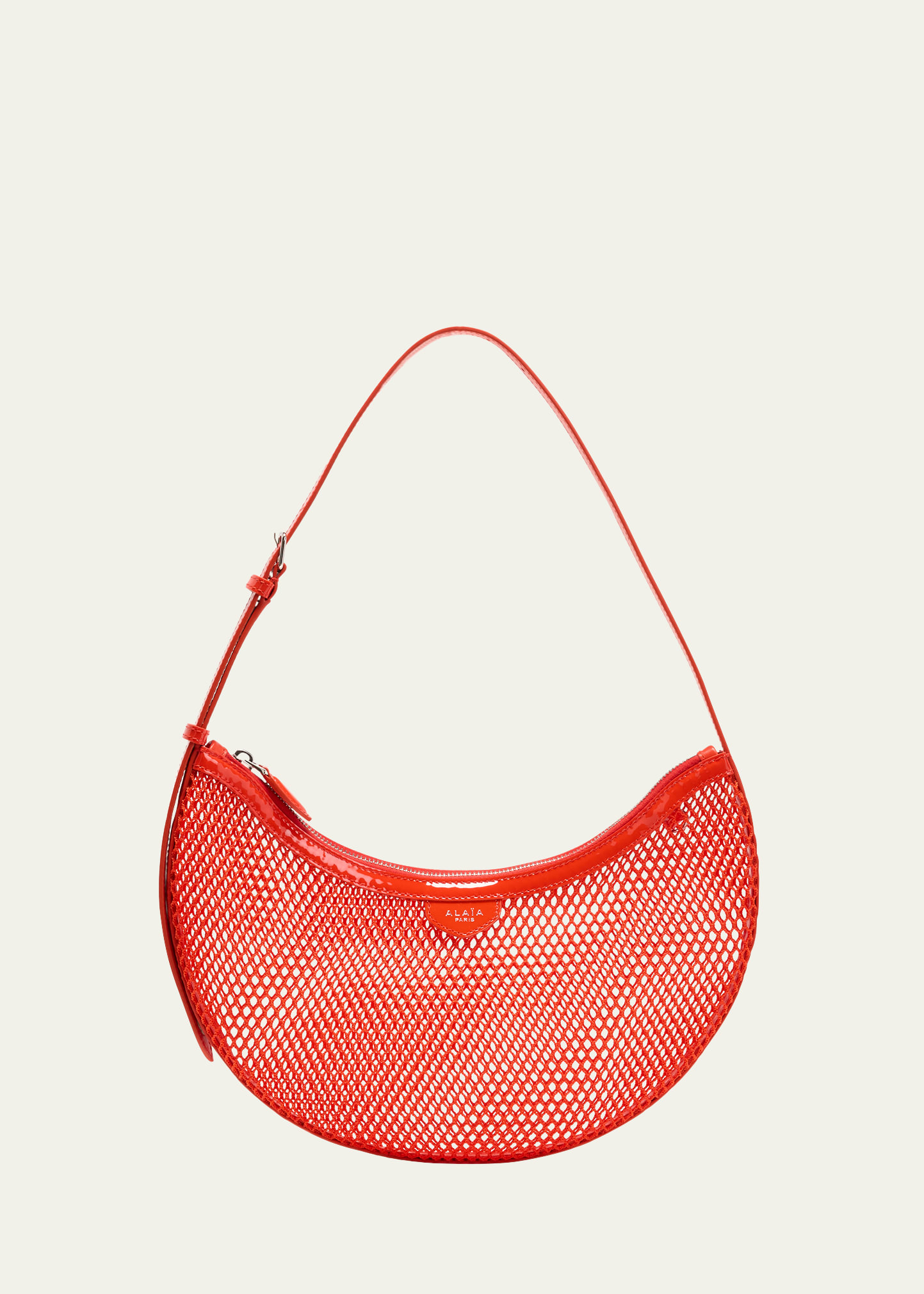 Shop Alaïa One Piece Demi Perforated Shoulder Bag In Leather And Nylon In 319 Orange Sangui