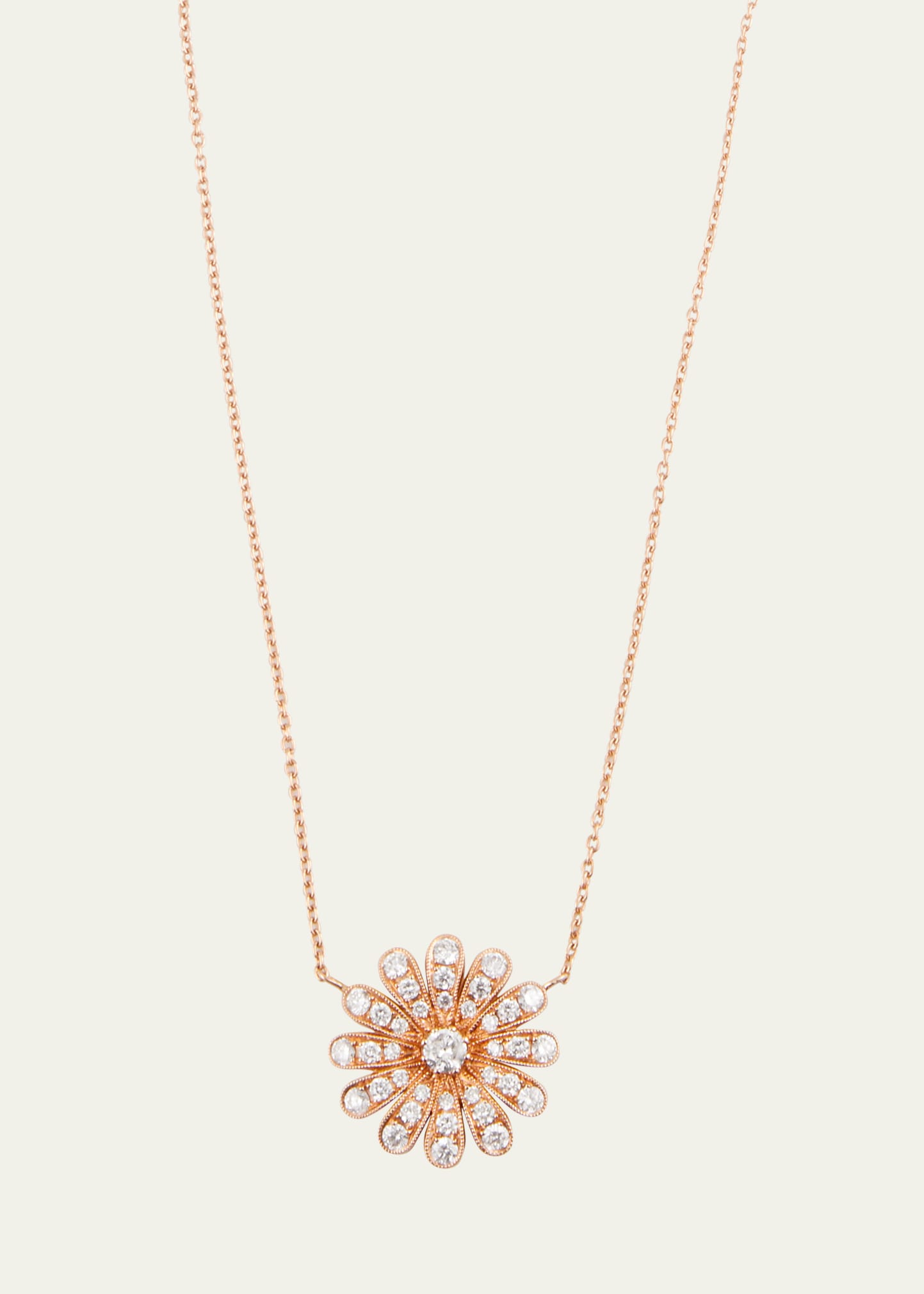18K Rose Gold Daisy Pendant Necklace with Diamonds