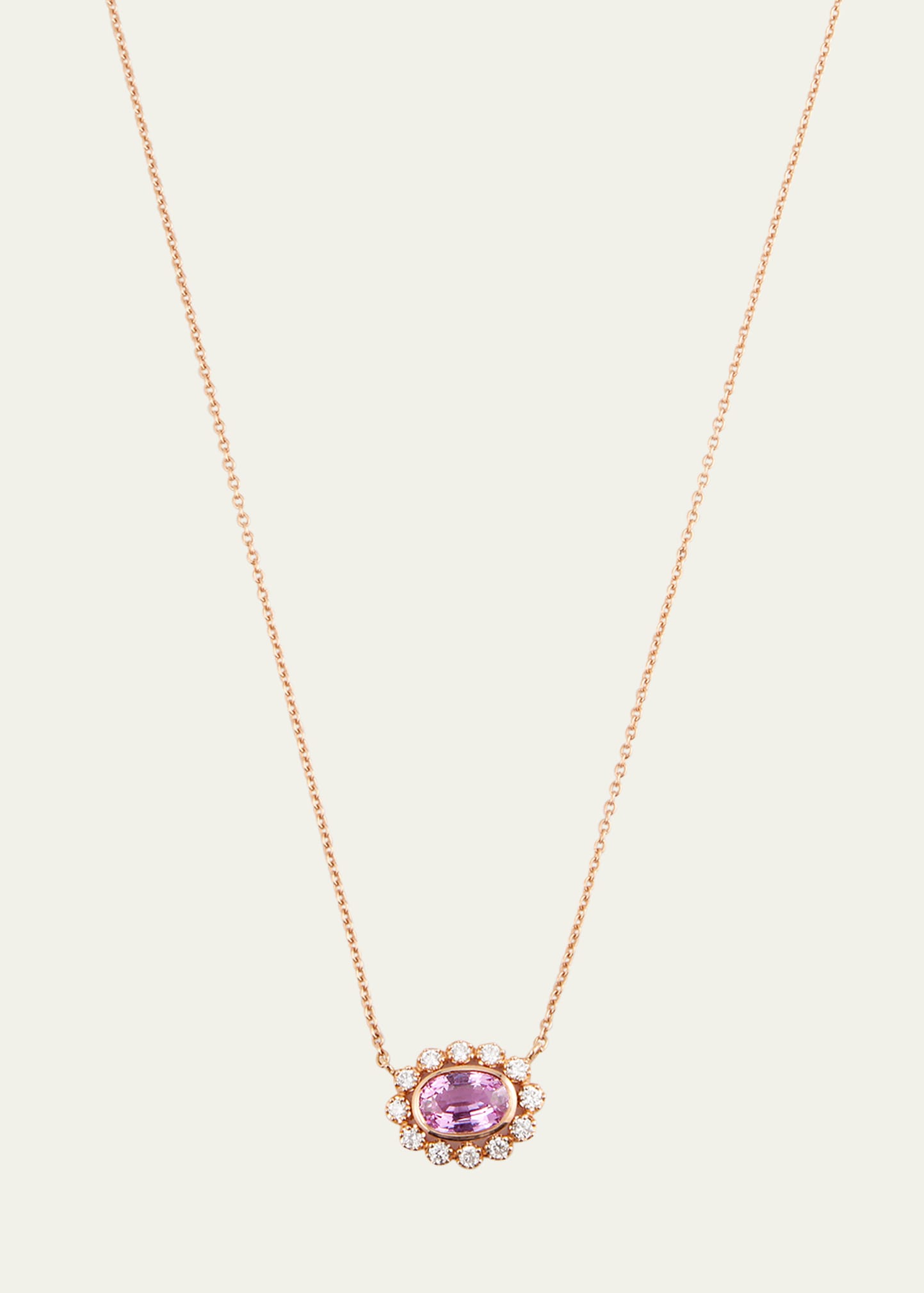 18K Rose Gold Pink Sapphire and Diamond Pendant Necklace