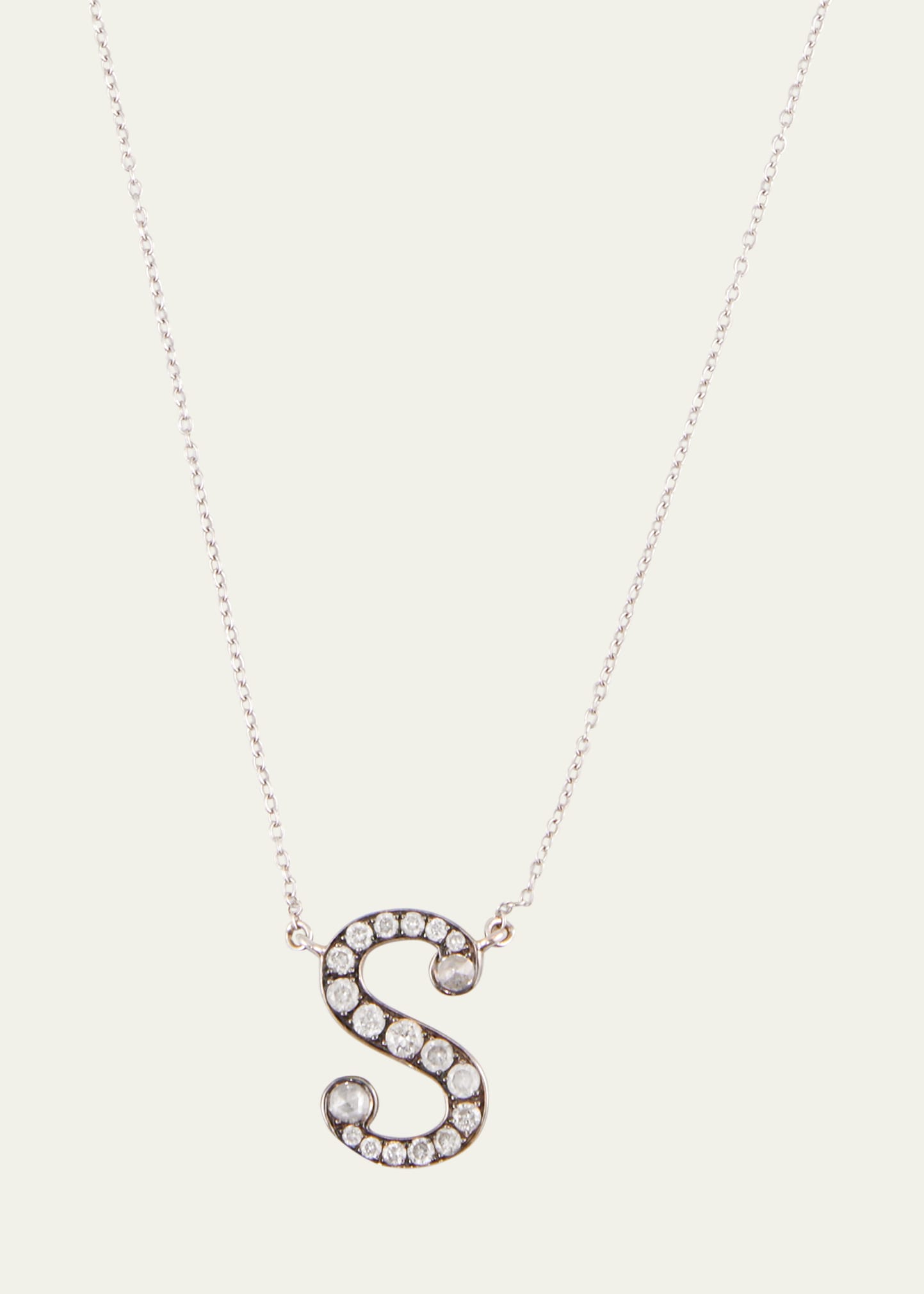 18K White Gold Alphabet S Charm Necklace with Diamonds
