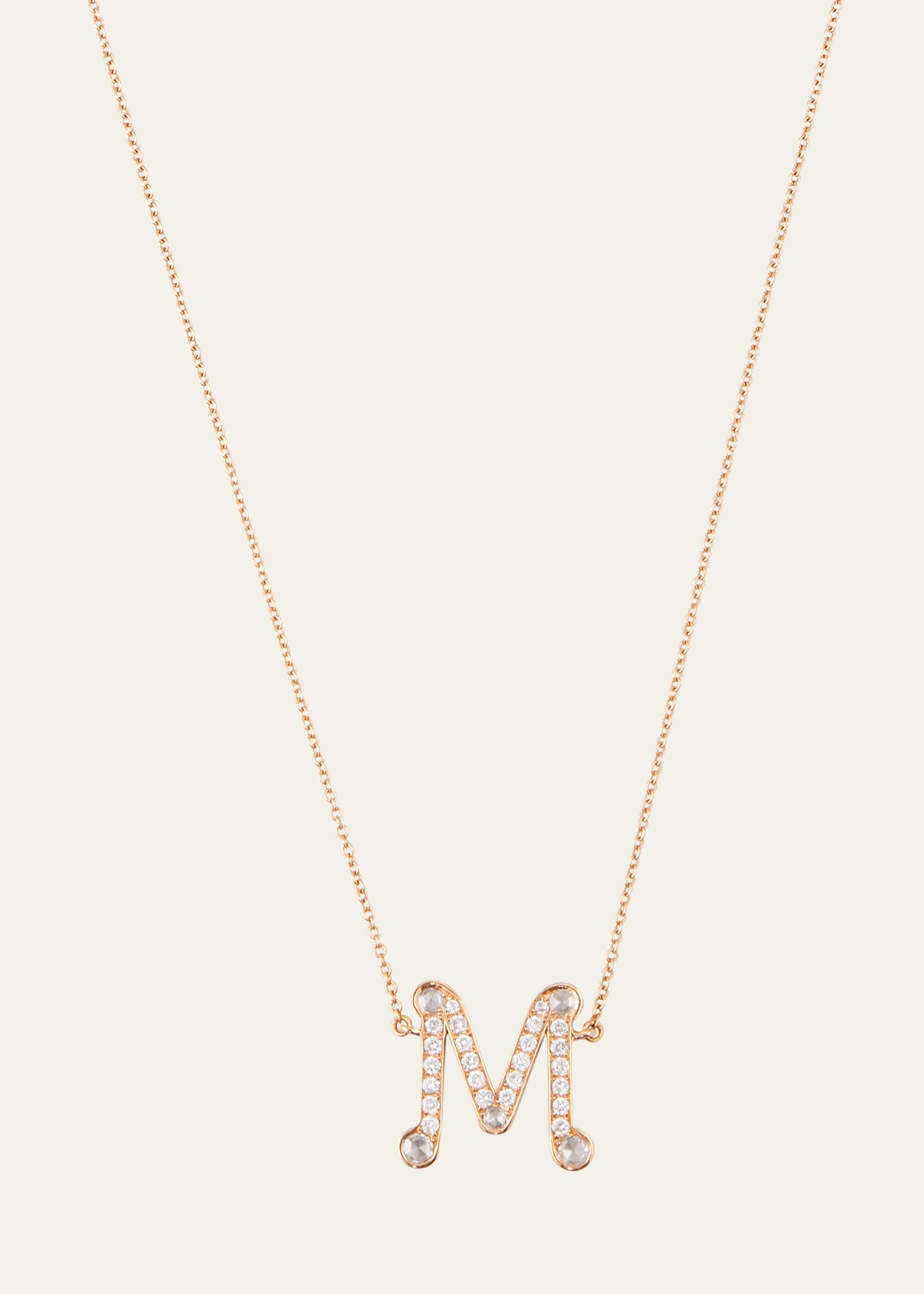 18K Rose Gold Alphabet M Charm Necklace with Diamonds