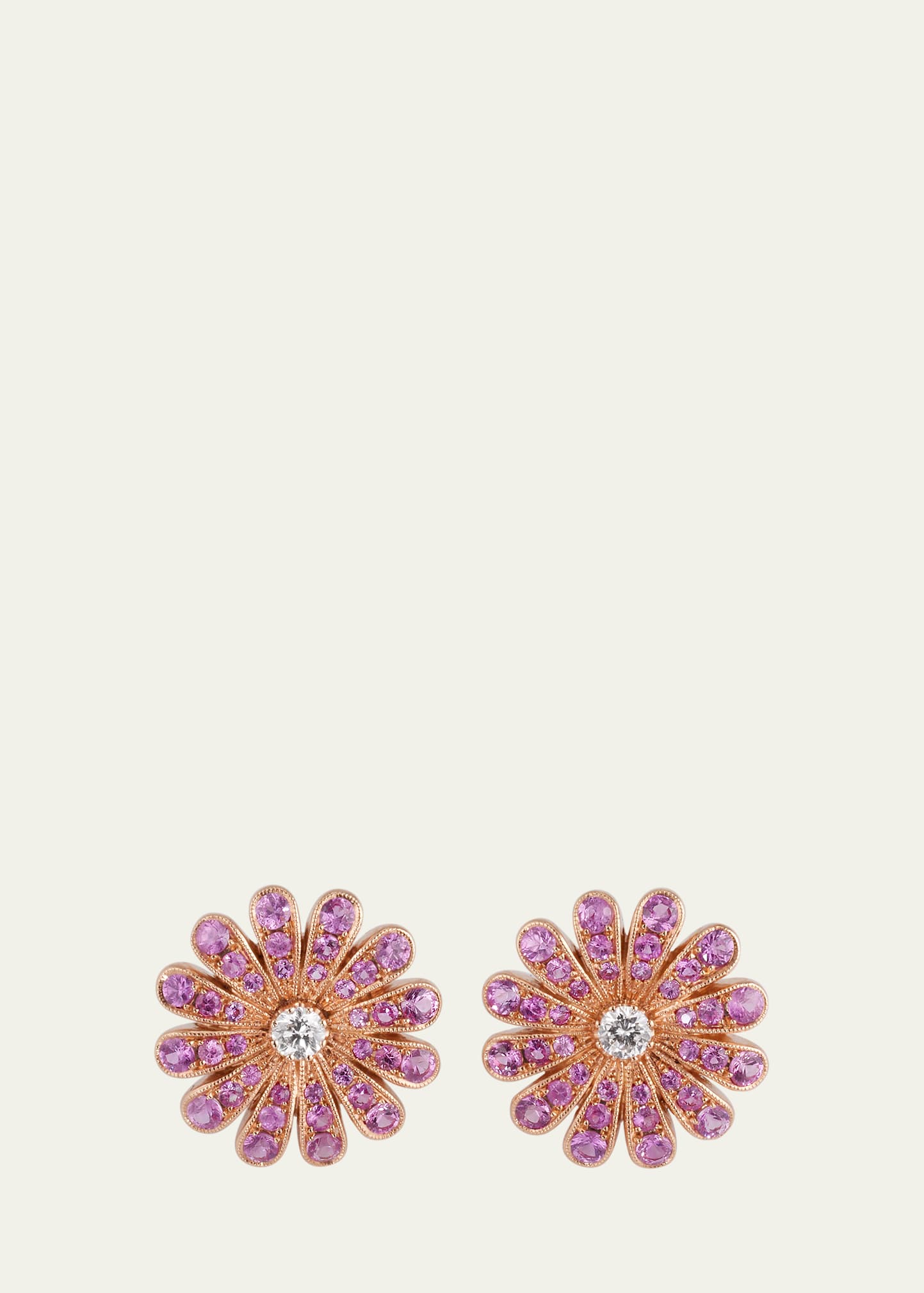 18K Rose Gold Daisy Pink Sapphire Earrings with Diamonds
