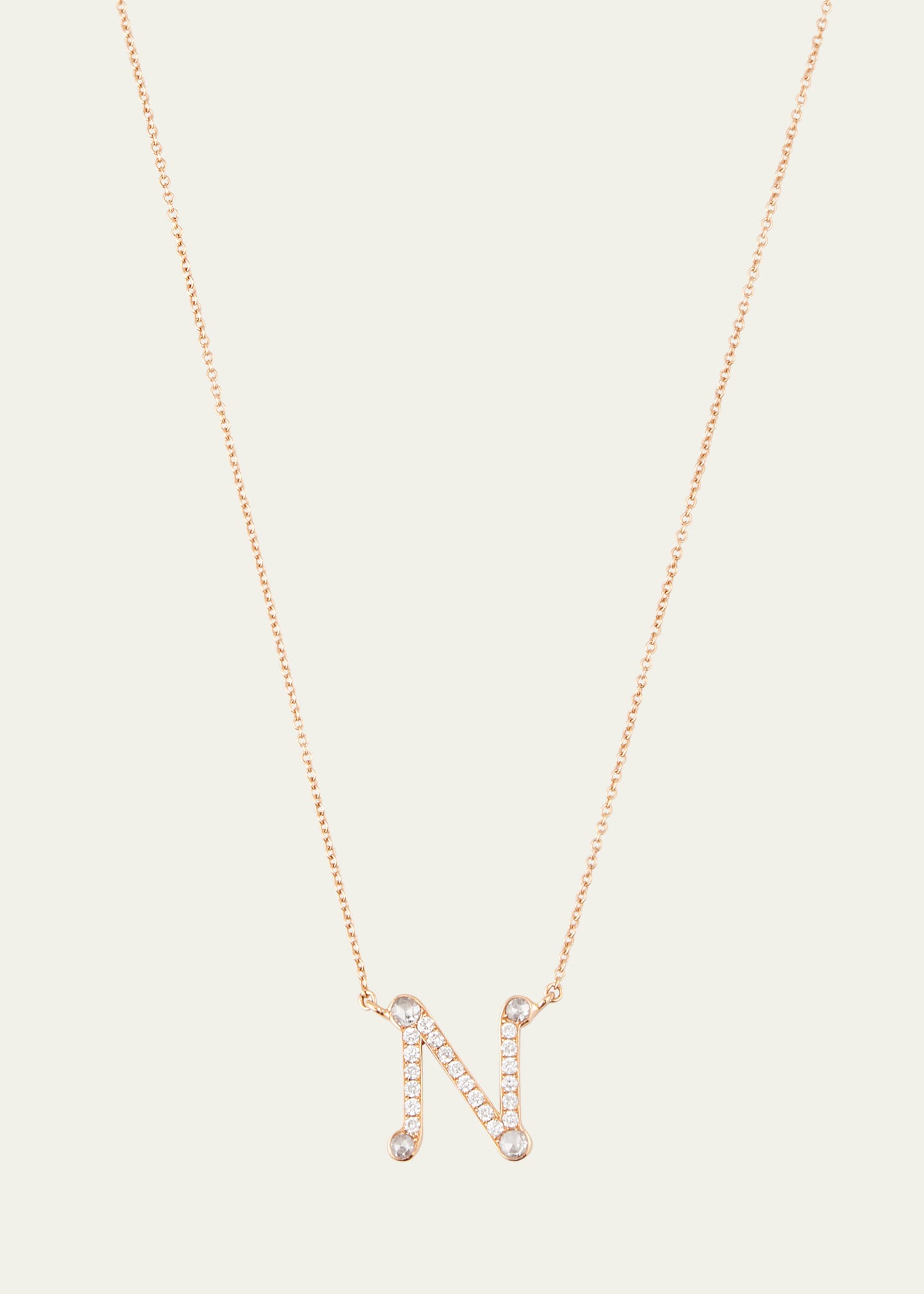 18K Rose Gold Alphabet N Charm Necklace with Diamonds