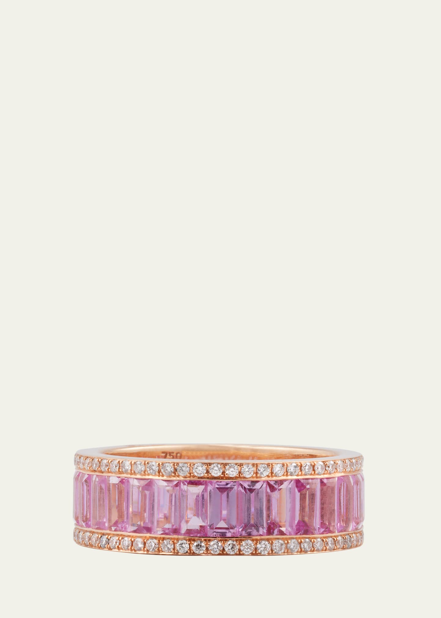 18K Rose Gold Baguette Eternity Ring with Pink Sapphires and Diamonds