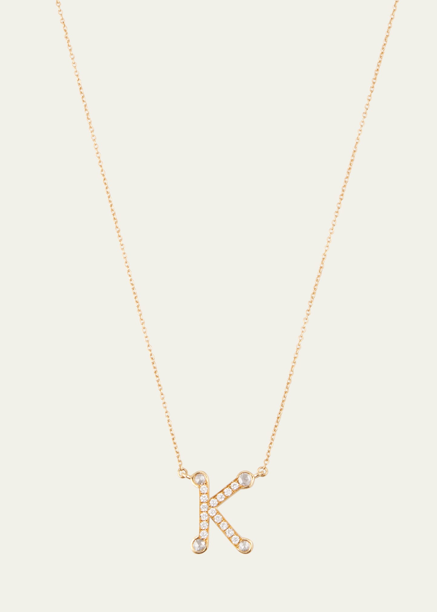 18K Yellow Gold Alphabet K Charm Necklace with Diamonds
