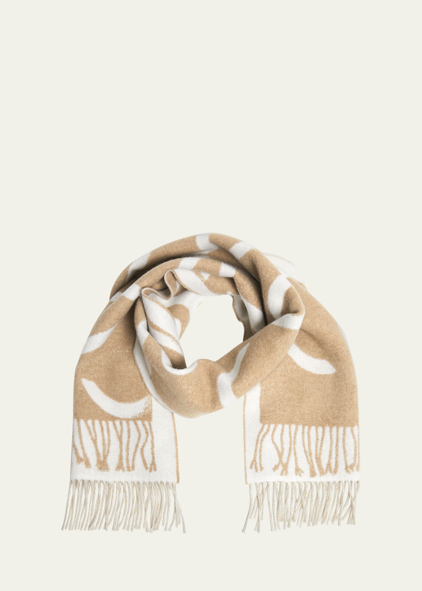 Loewe Anagram Scarf Print Wool & Cashmere Scarf In Camel White