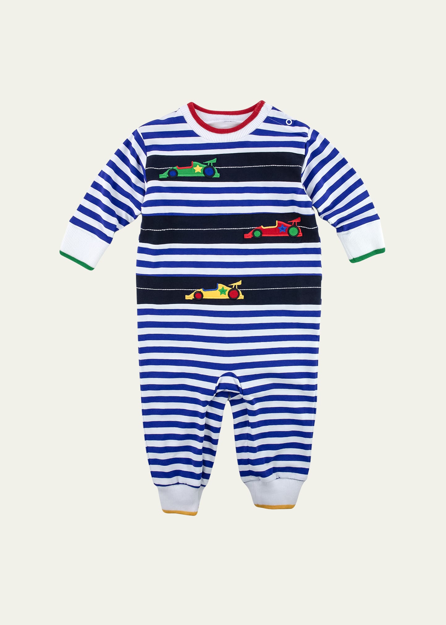 Girl's Striped Knit Coverall W/ Race Cars, Size 3M-18M