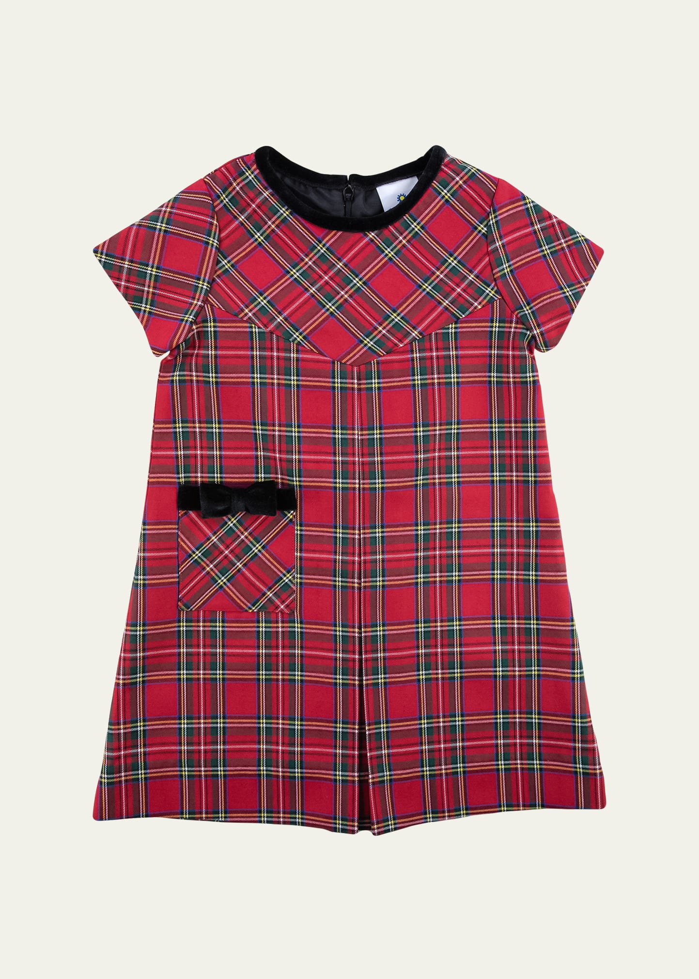 Girl's Tartan Plaid Dress W/ Velvet Button, Size 4-6