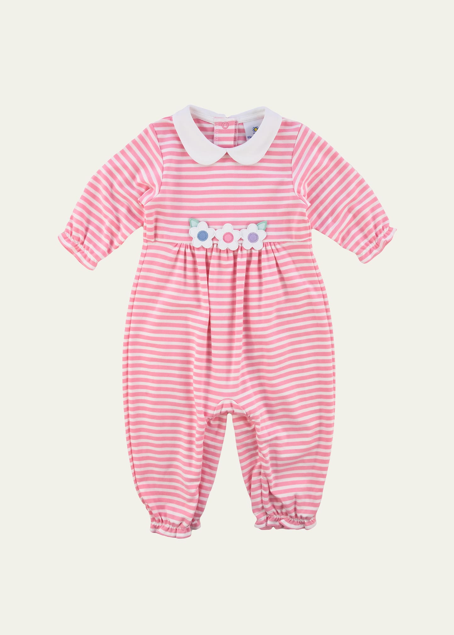 Girl's Striped Knit Coverall W/ Flower Applique, Size 3M-18M