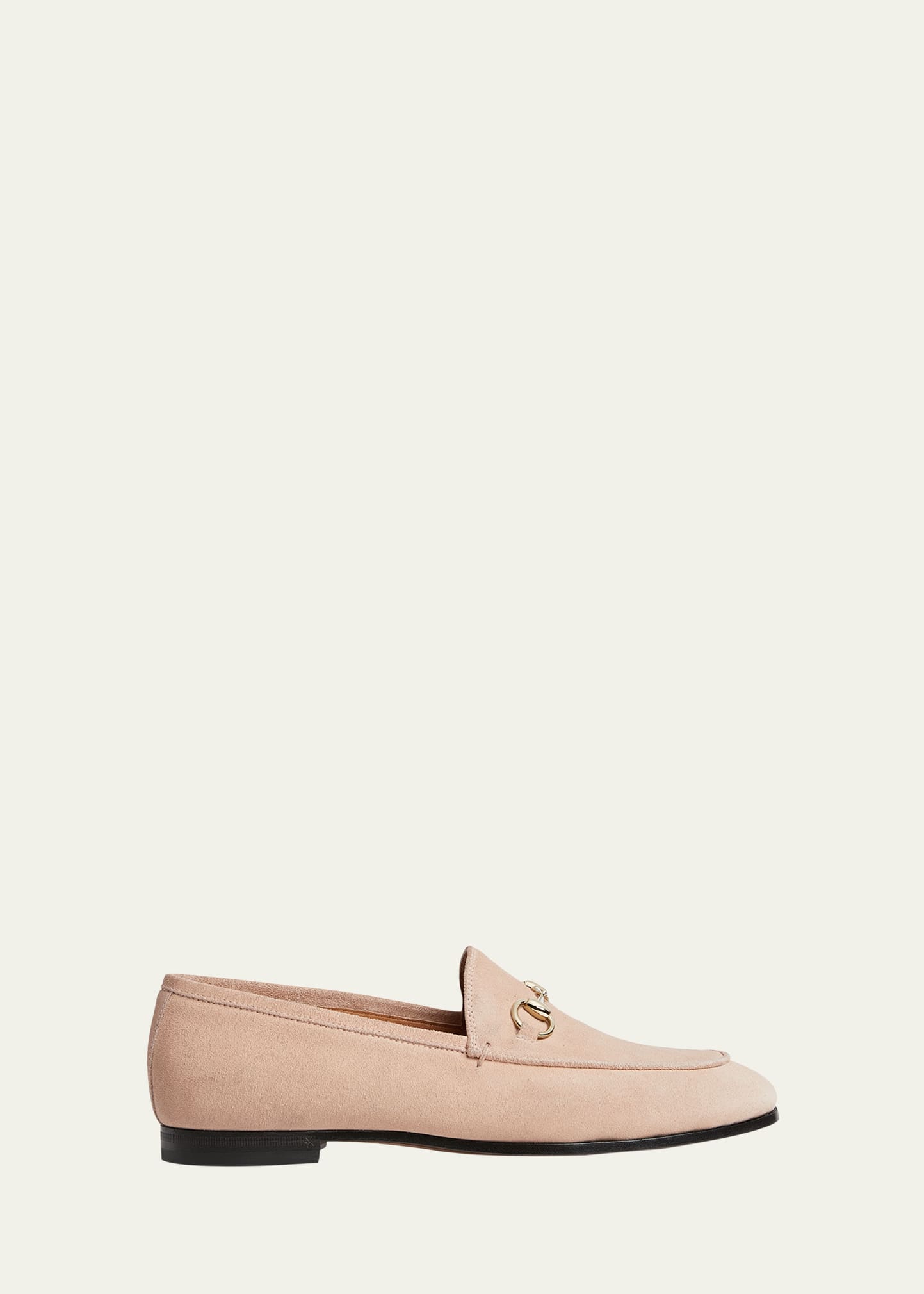 Gucci Jordaan Suede Horsebit Loafers In Pink Sand