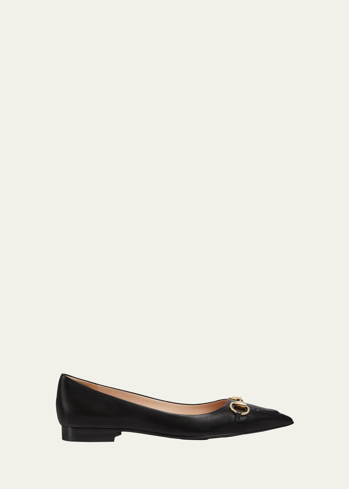 Gucci Horsebit Leather Pointed-toe Flats In Nero