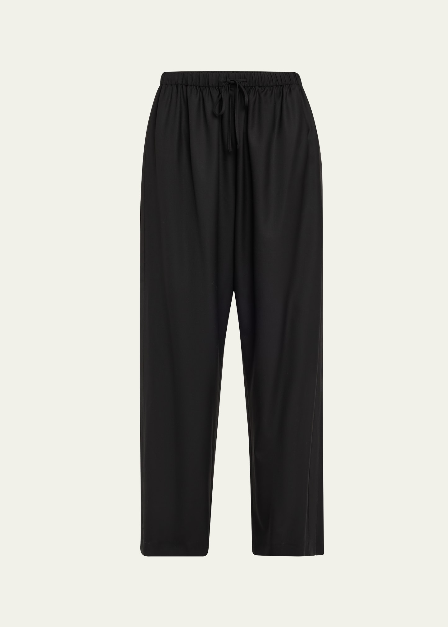 The Row Hubert Drawstring Wide Leg Wool Pants In Black