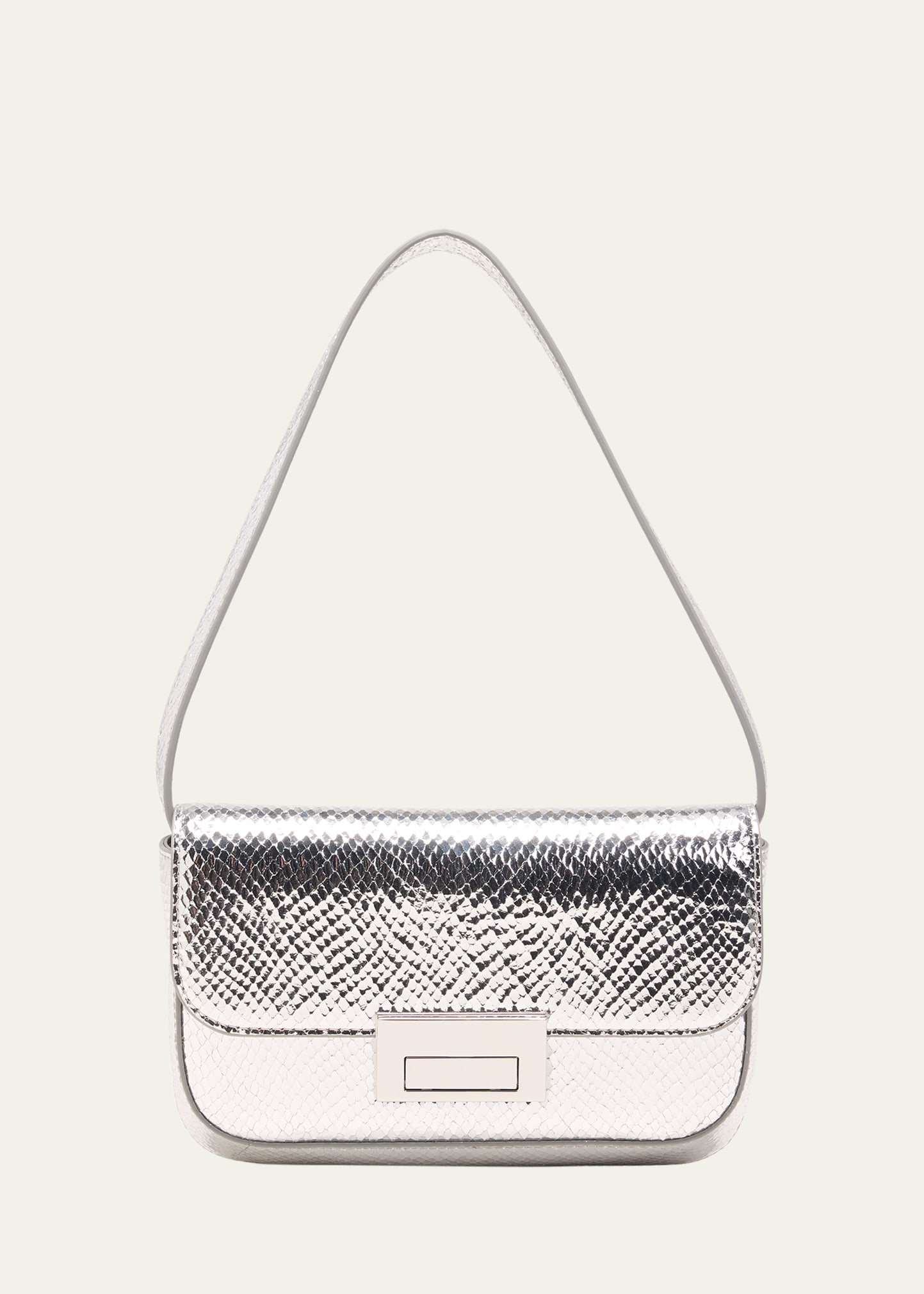 Loeffler Randall Stefanie Metallic Snake-embossed Shoulder Bag In Silver