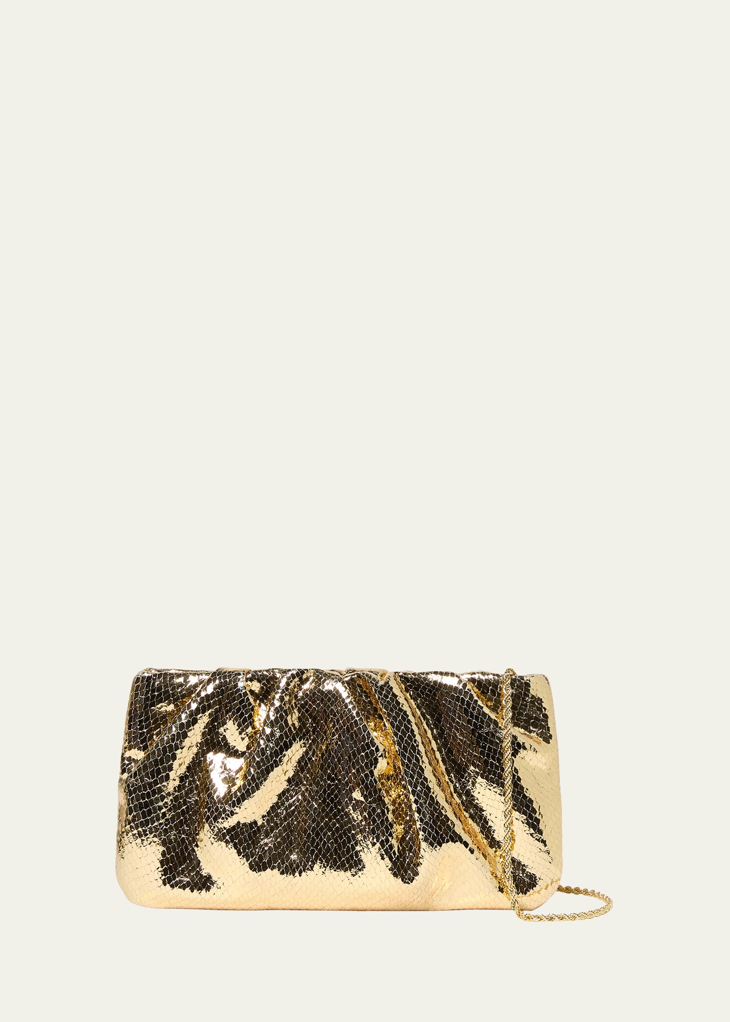 Loeffler Randall Serena Metallic Snake-embossed Clutch Bag In Gold
