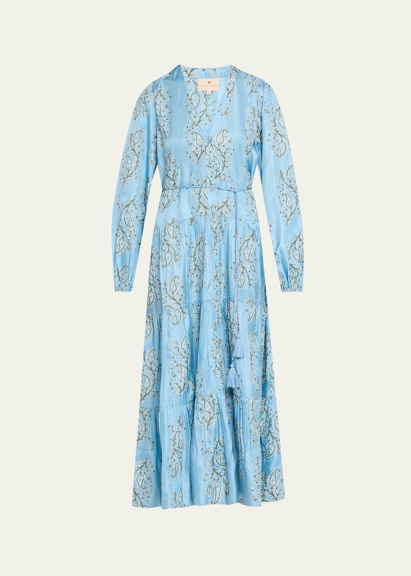 Larissa Embroidered Silk Habotai Tiered Midi Dress