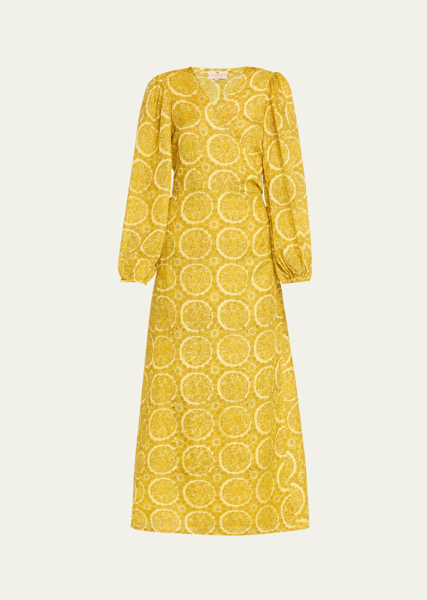 Hannah Artwear Luna Puff-sleeve Silk Habotai Maxi Wrap Dress In Yellow