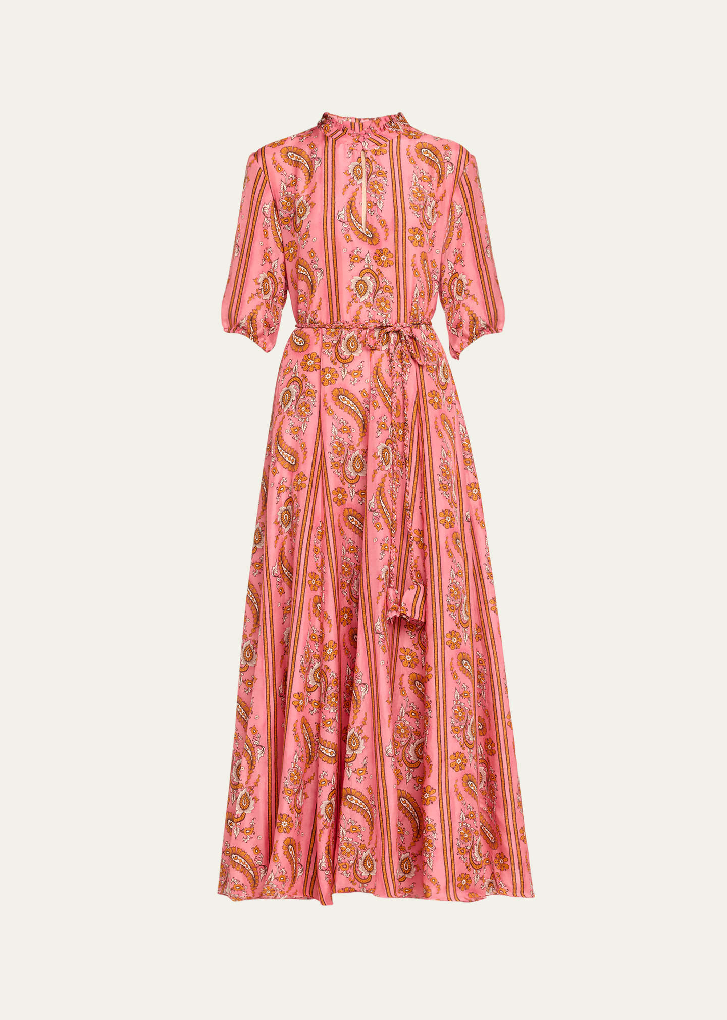 Hannah Artwear Oceanus Paisley Silk Short-sleeve Maxi Dress In Pink