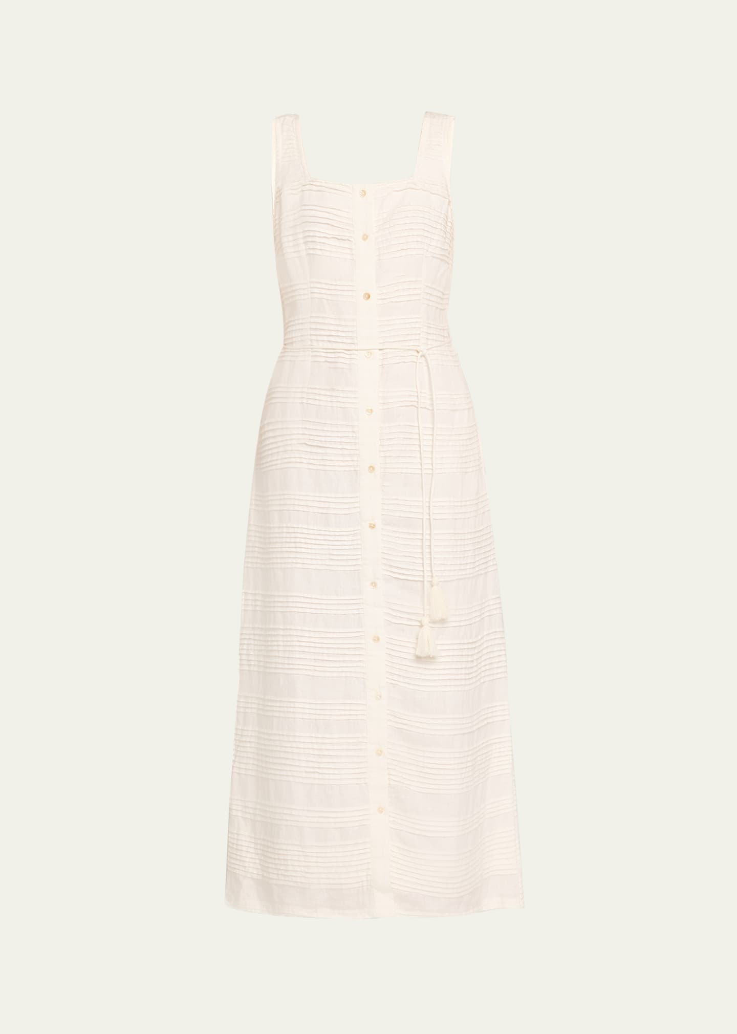 Paloma Square-Neck Sleeveless Linen Midi Dress