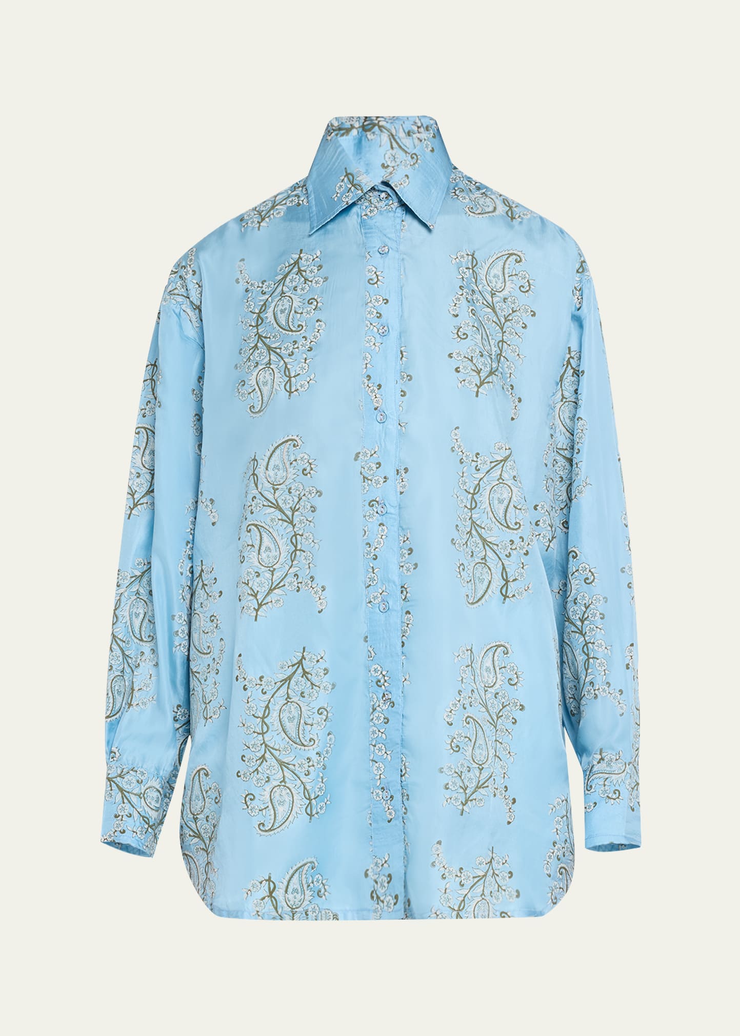 Navi Oversized Silk Habotai Button-Front Shirt