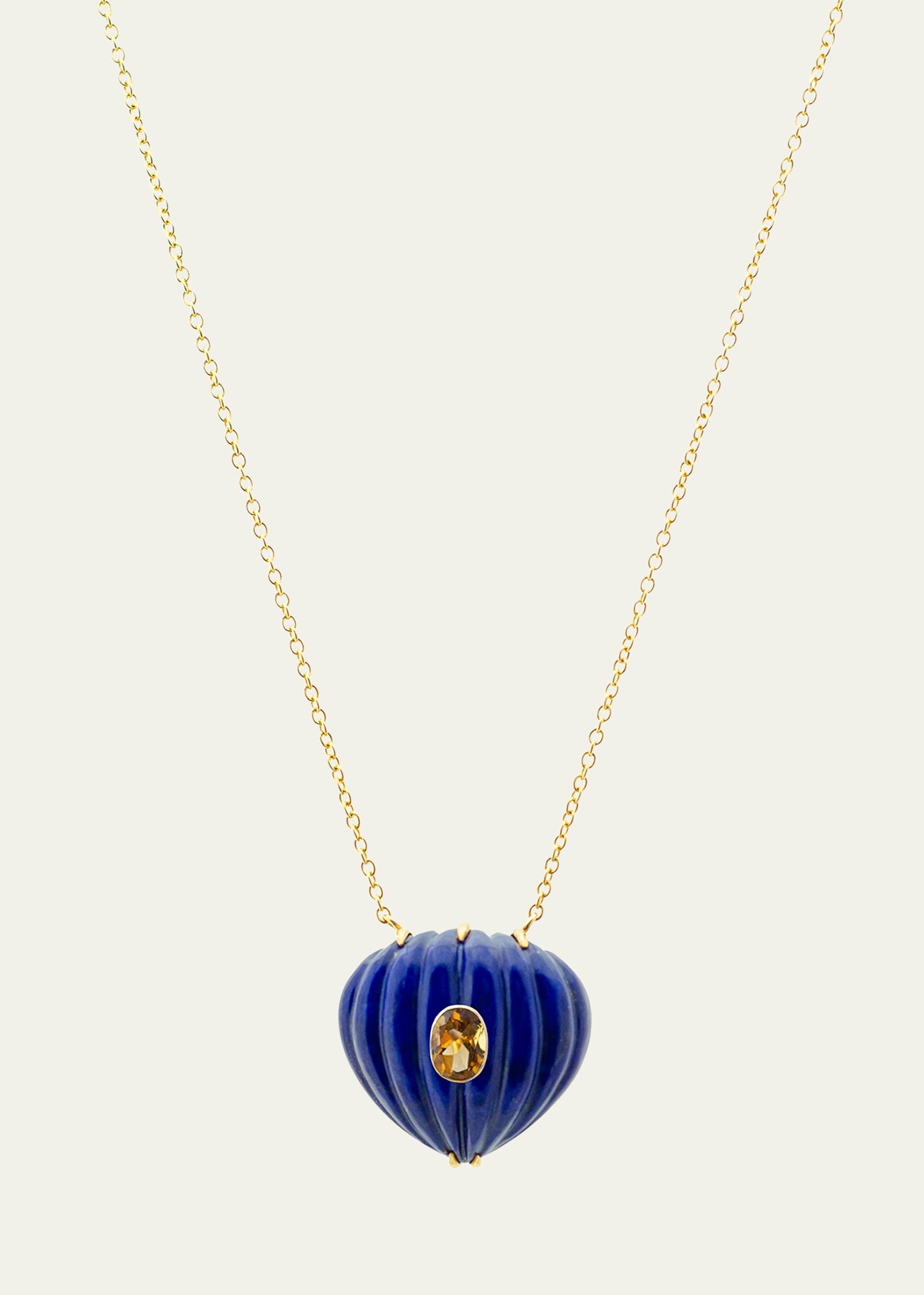 Lapis Lazuli and Citrine Carved Heart Necklace, 15"L
