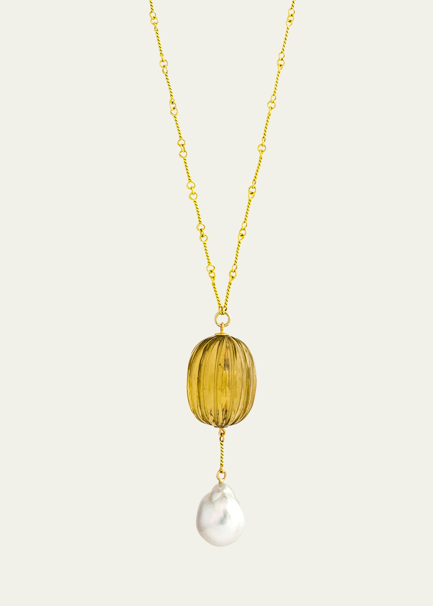One Of A Kind Citrine and Pearl Necklace, 19"L