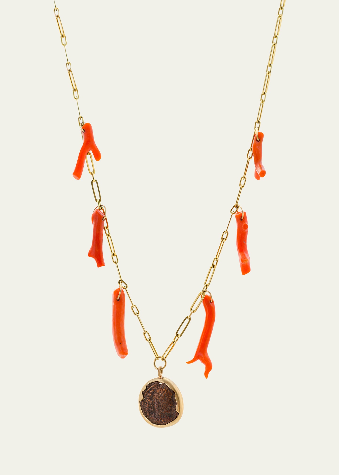One Of A Kind Roman Coin and Coral Necklace, 20"L