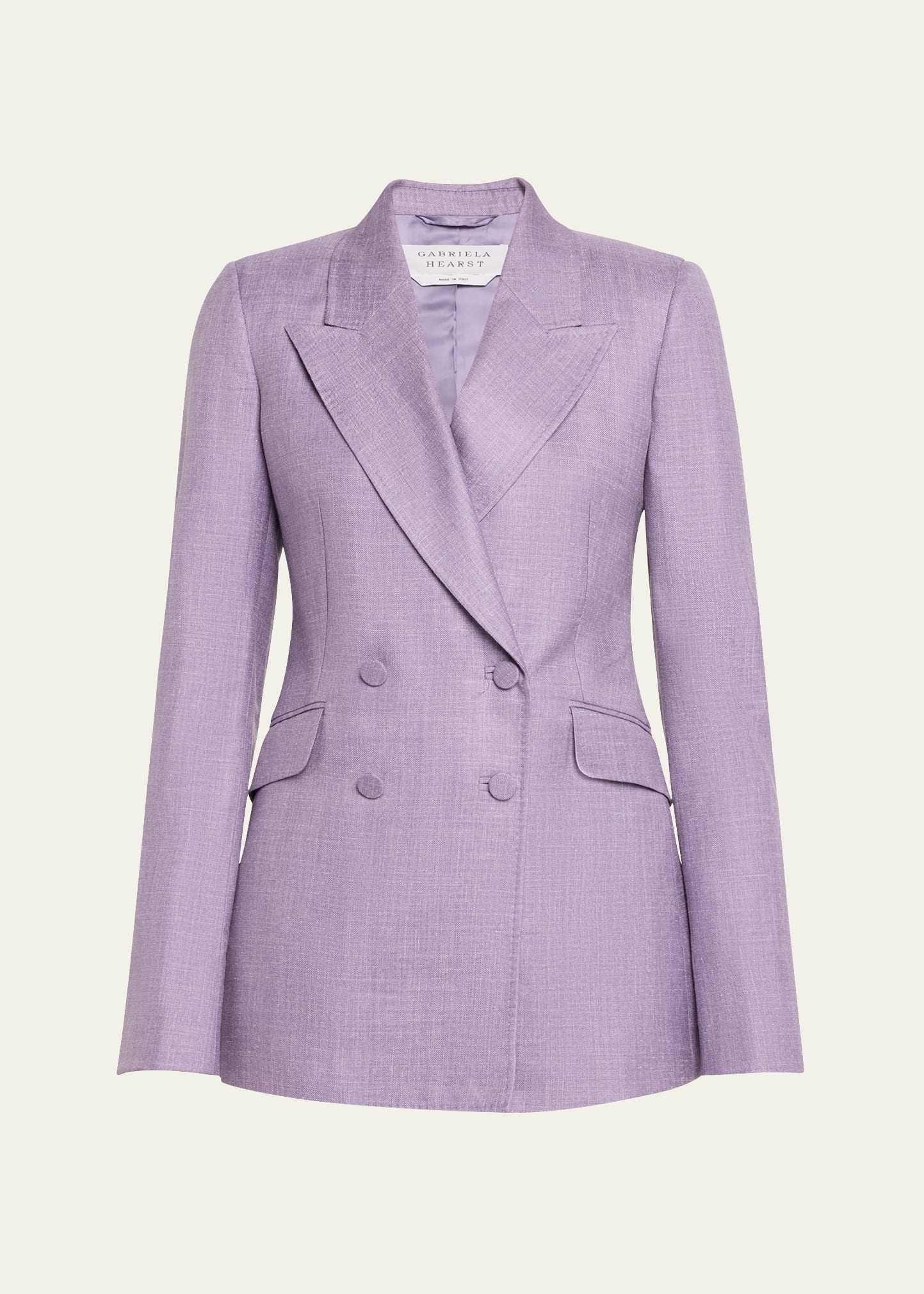 Gabriela Hearst Stephanie Wool-silk-linen Double-breasted Blazer Jacket In Purple