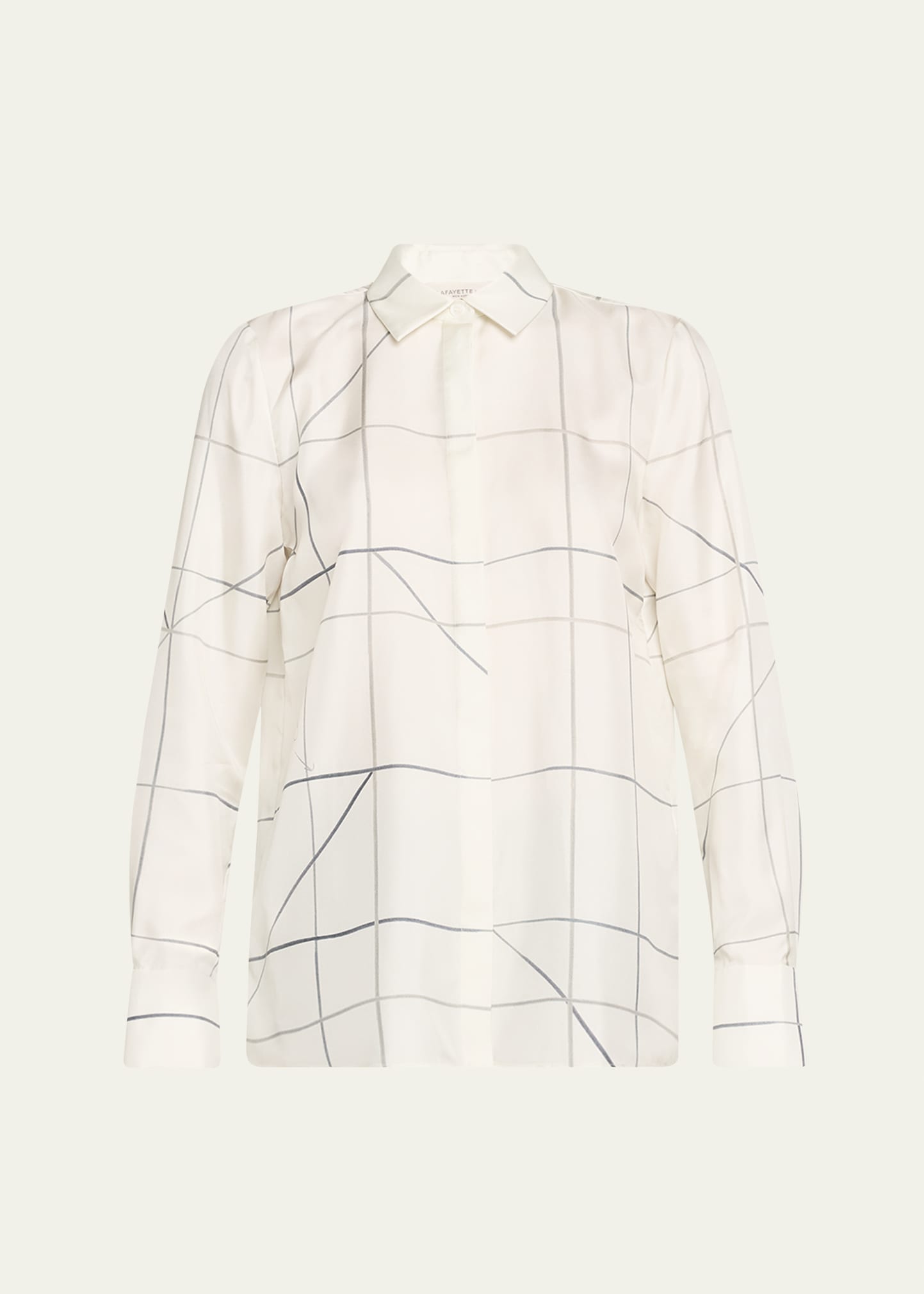 Lafayette 148 Plus-size Floorplan Print Silk Twill Button Blouse In Cloud Multi