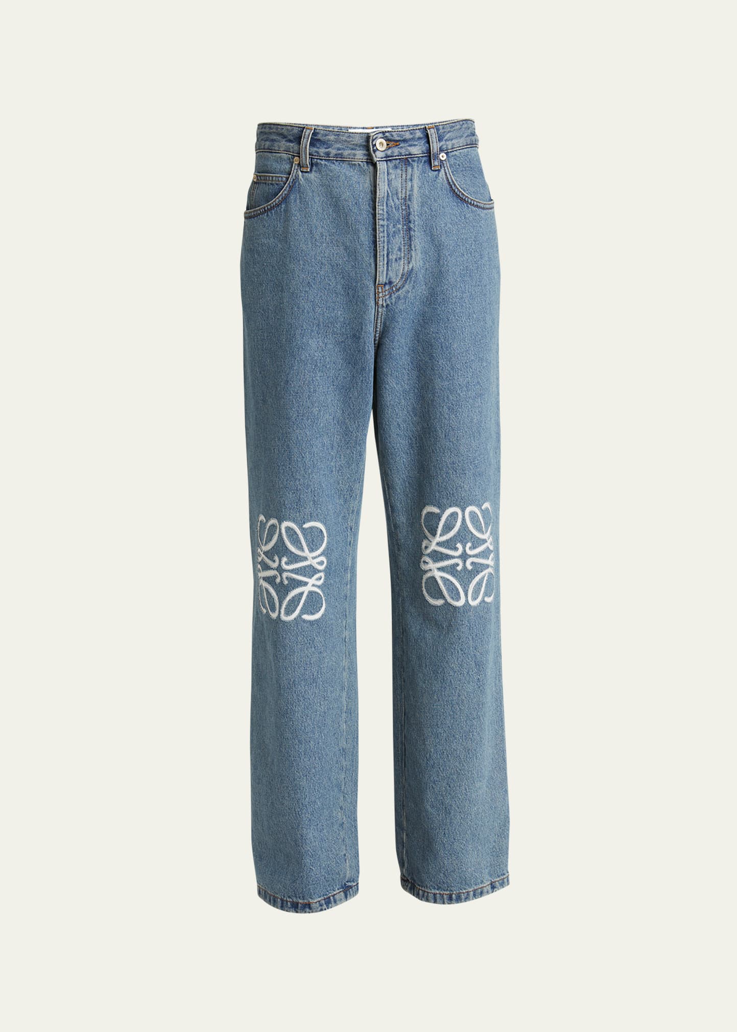 Loewe Anagram Mid-rise Straight Jeans In Mid Blu Den
