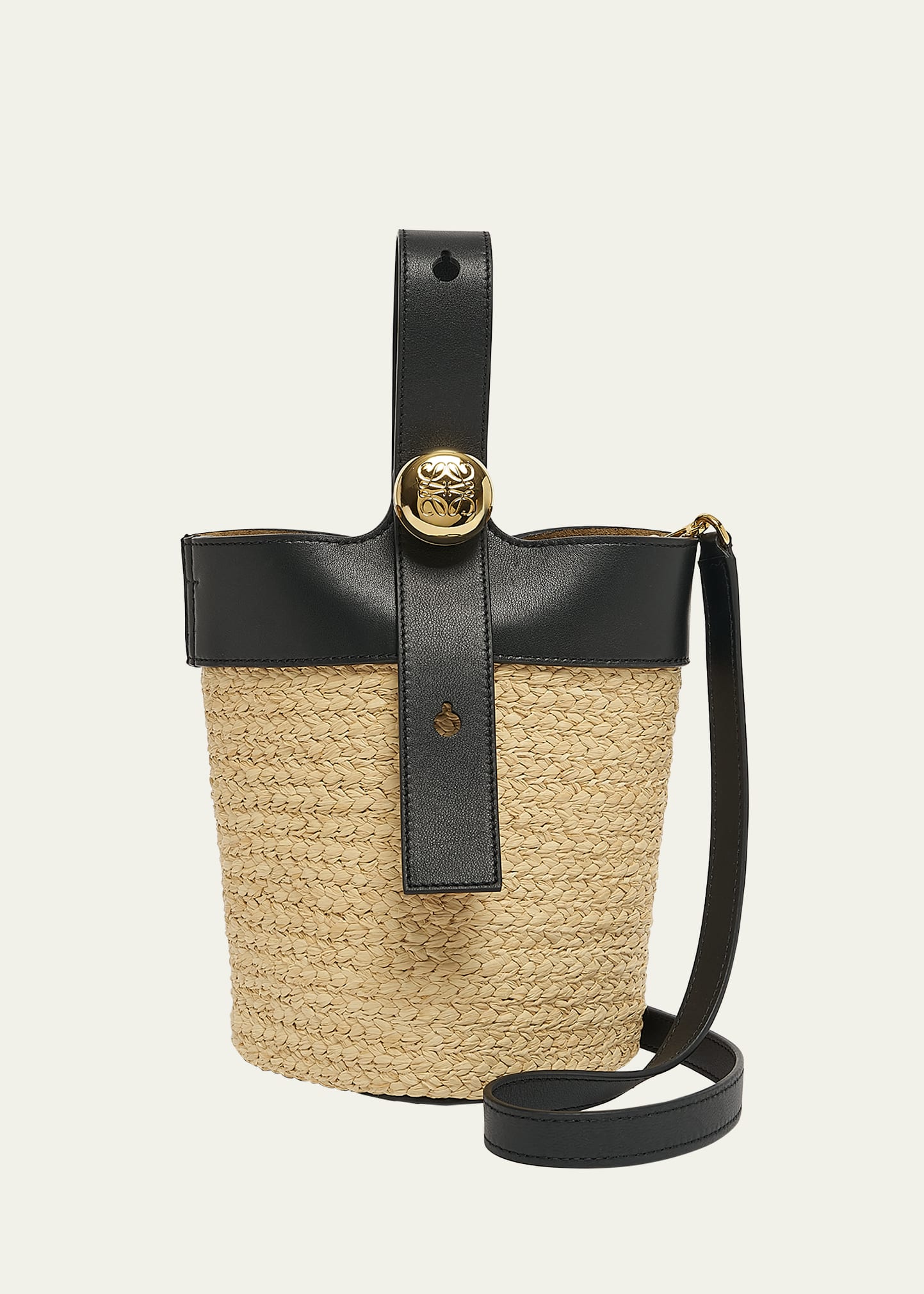 Loewe Pebble Mini Leather-trimmed Raffia Tote In Natural/black
