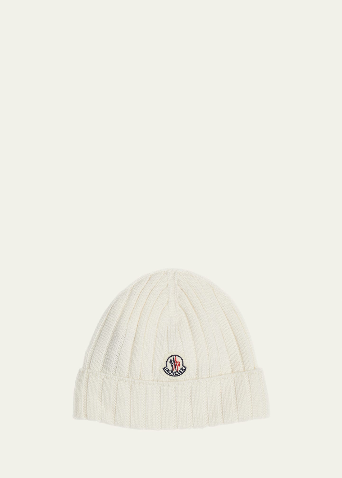 Moncler Girl's Ribbed Wool Beanie With Logo Patch In White