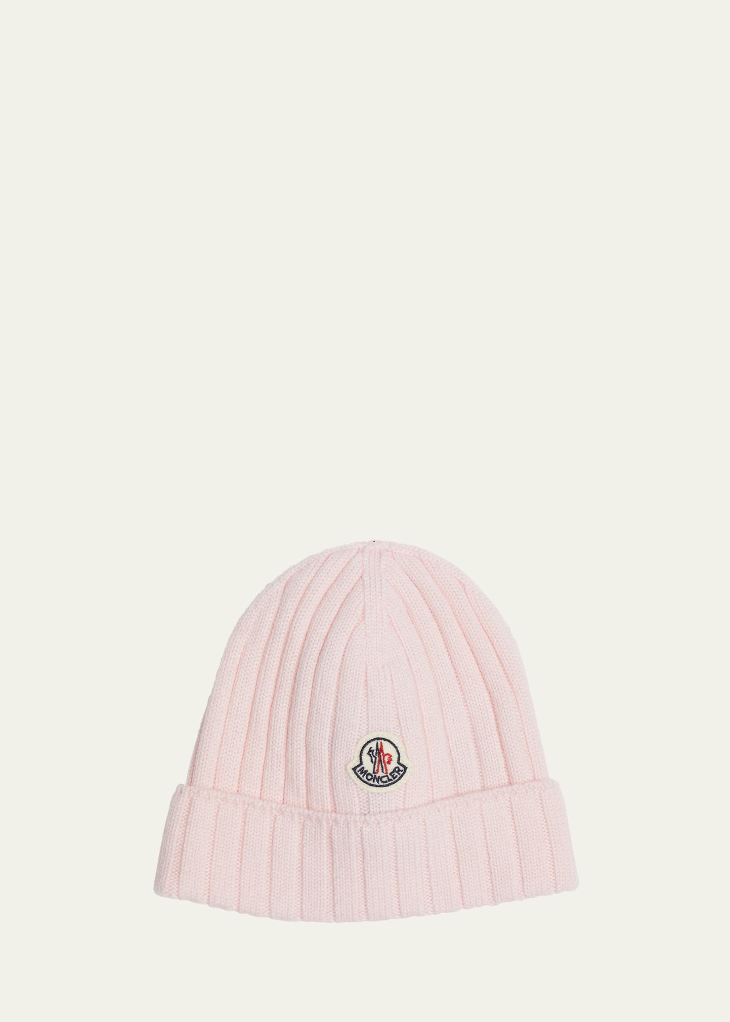 Moncler Girl's Ribbed Wool Beanie With Logo Patch In Light Pink
