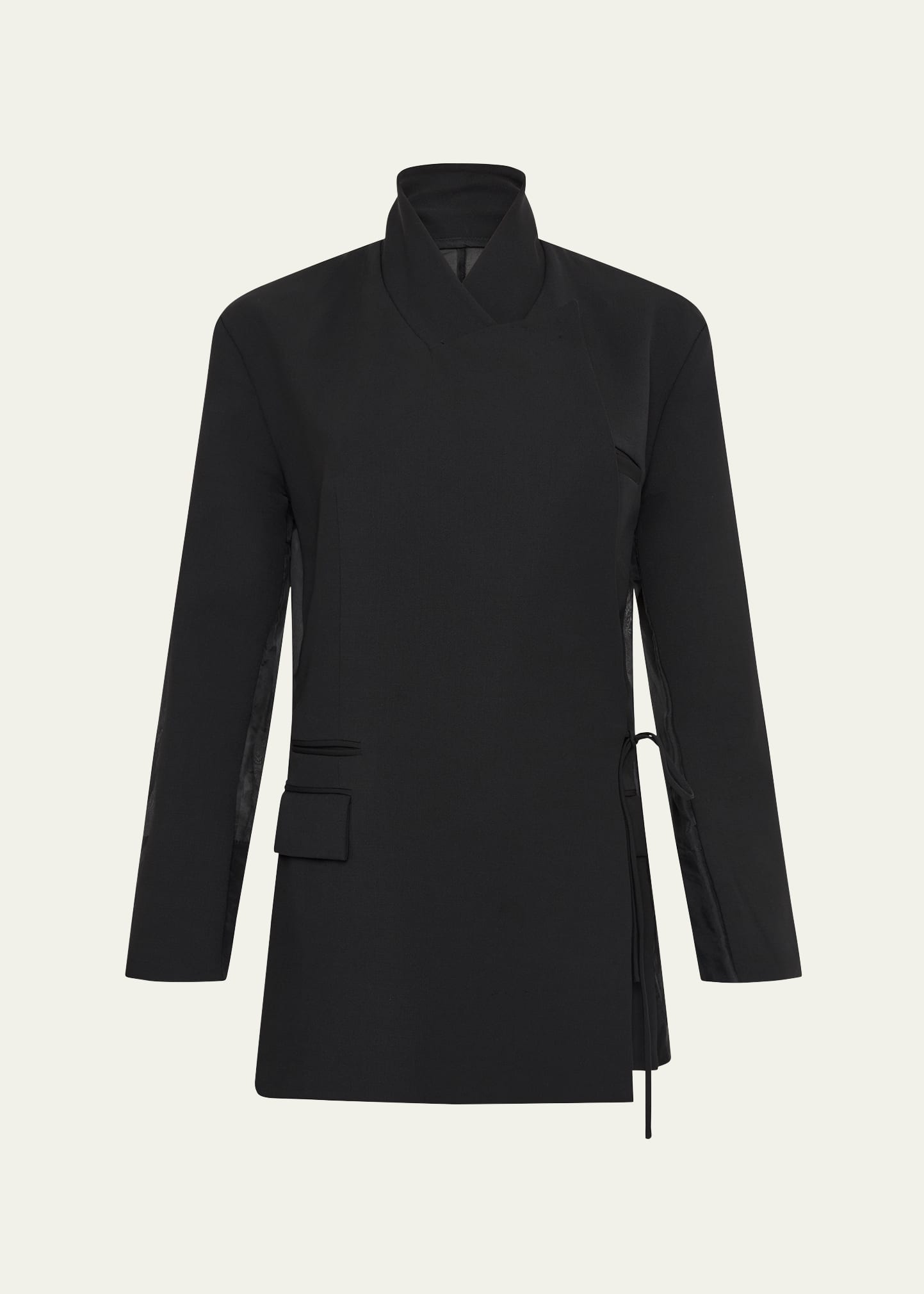 Esse Studios Aire Sheer-back Tie Blazer In Black