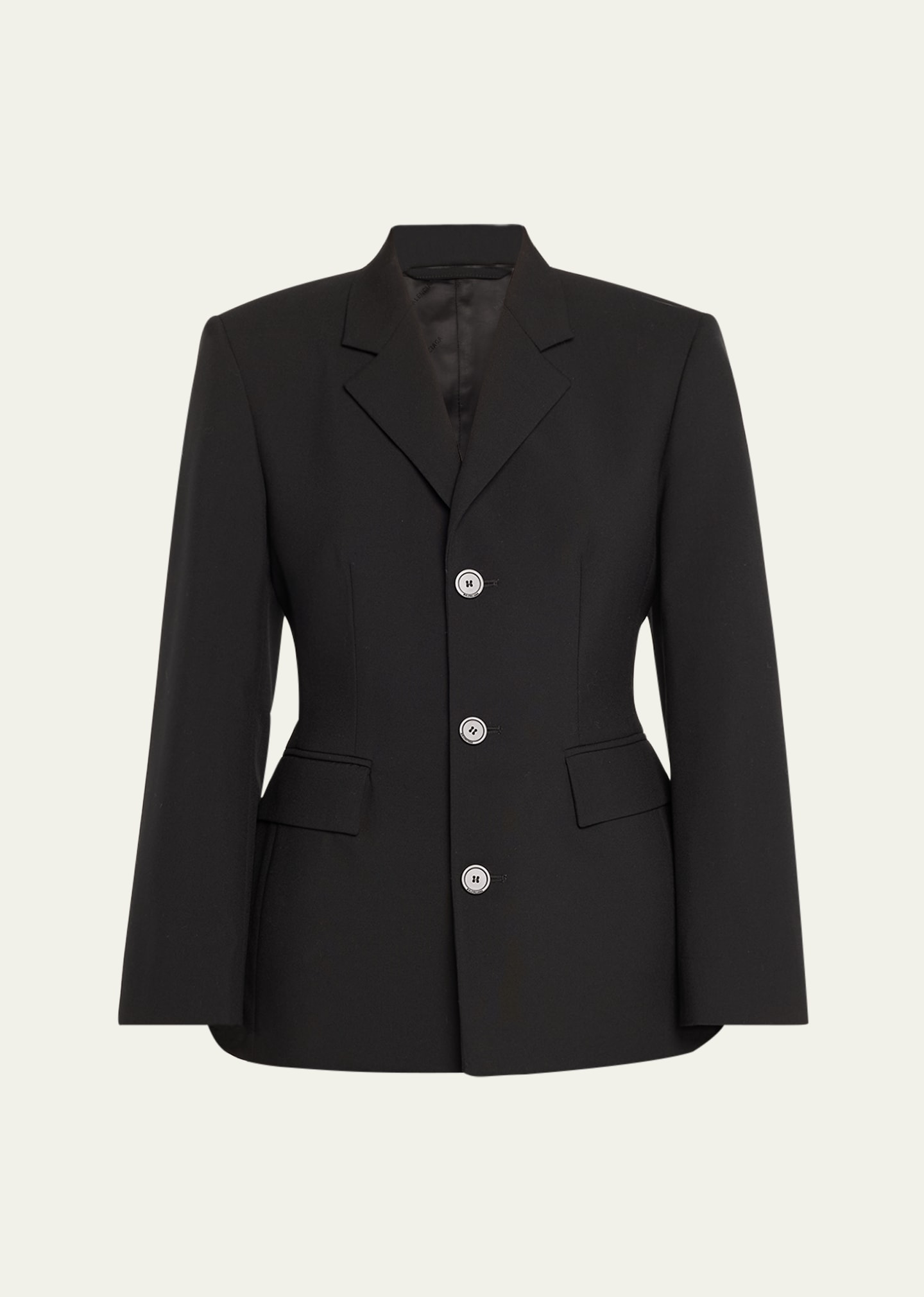 Balenciaga Wool Hourglass Blazer Jacket In Black