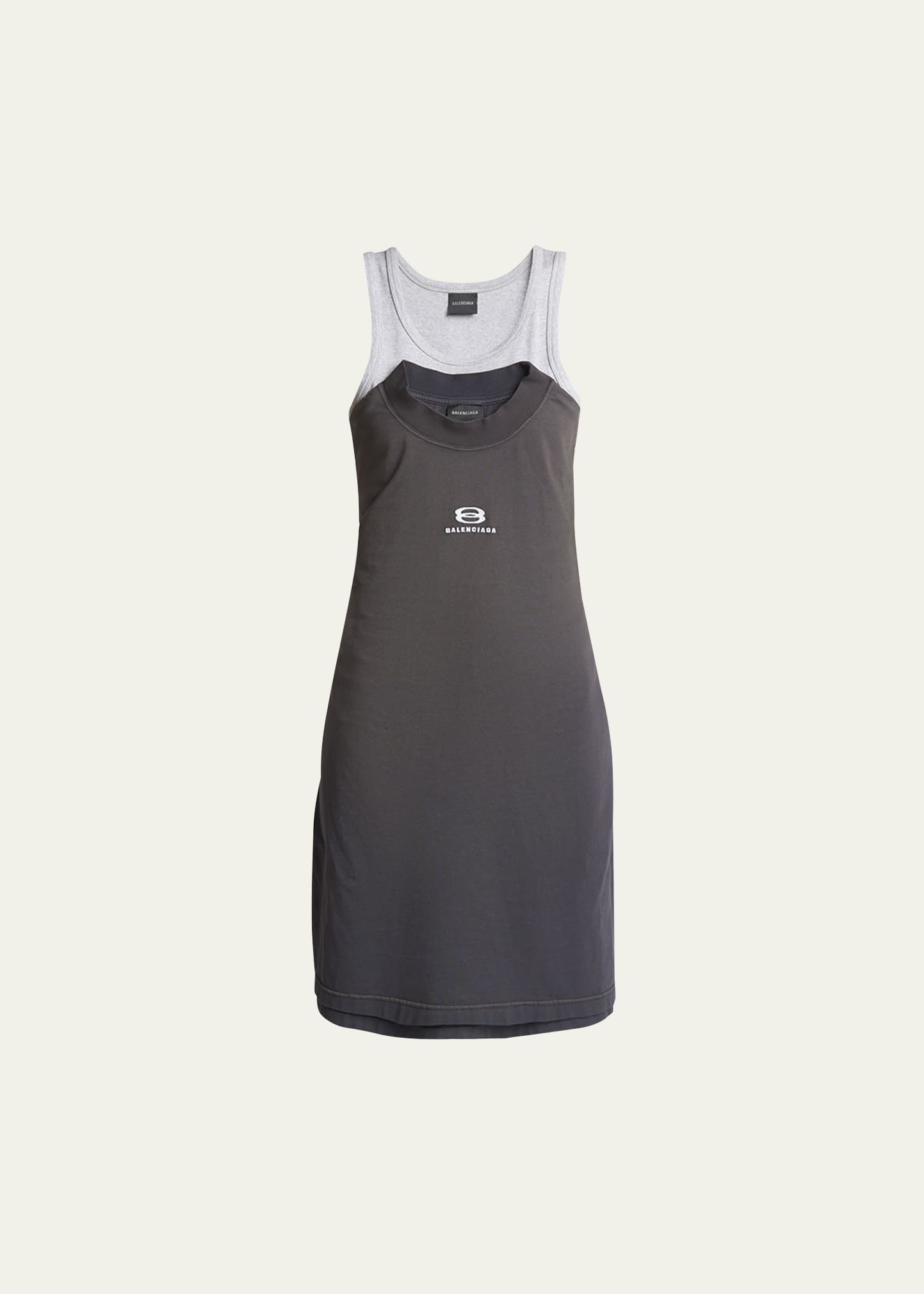 Balenciaga Logo-embroidered Layered Tank Top In Noir/ecru