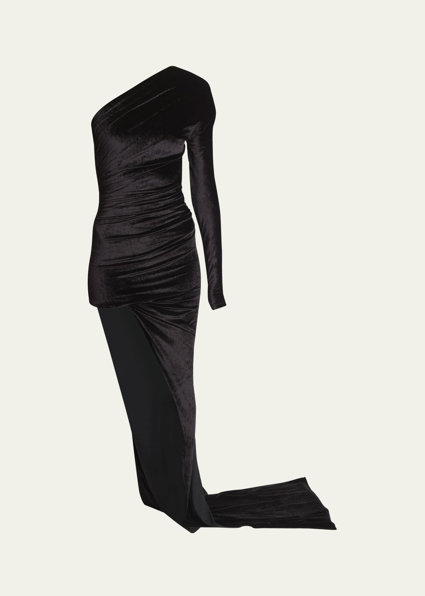 Balenciaga Asymmetric One-shoulder Velvet Dress In Black