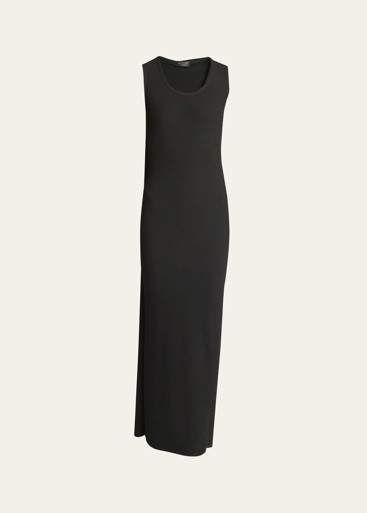 Balenciaga Ribbed Tank Top Gown With Draped Back In Noir