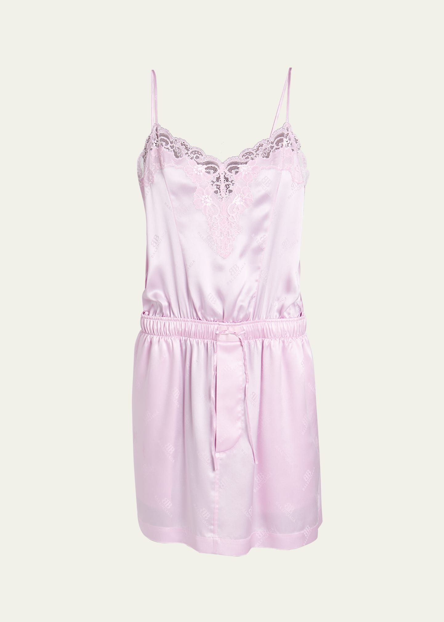 Balenciaga Lace Trim Drawstring Mini Dress In Pink