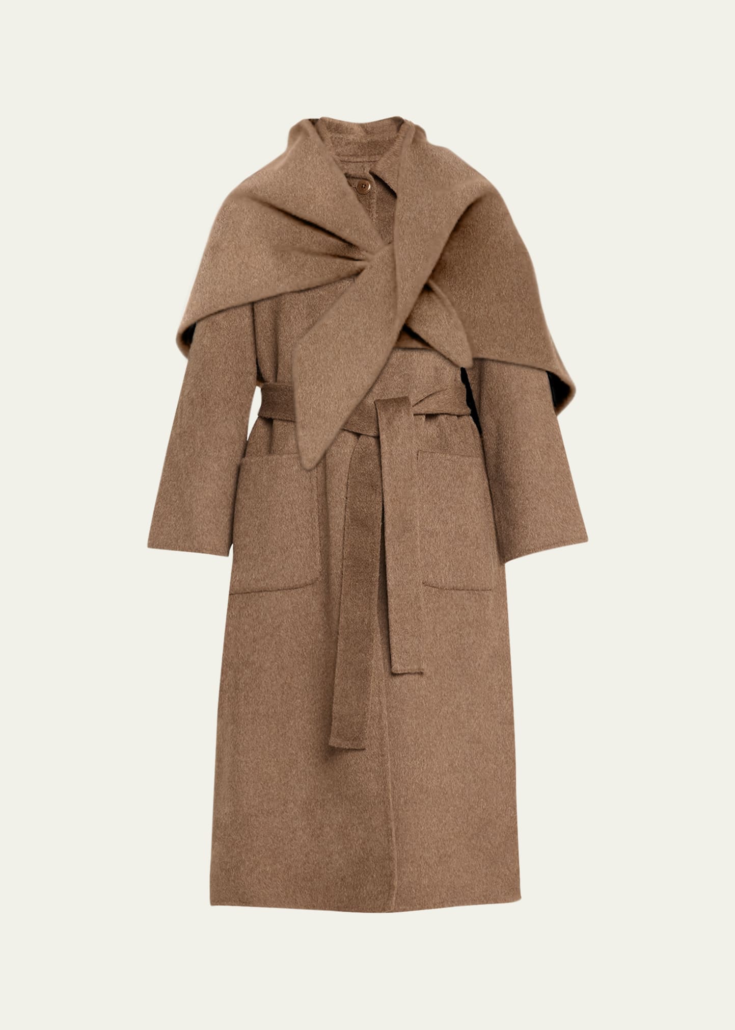 Shop Sea Viv Long Wool Coat With Detachable Scarf In Brown