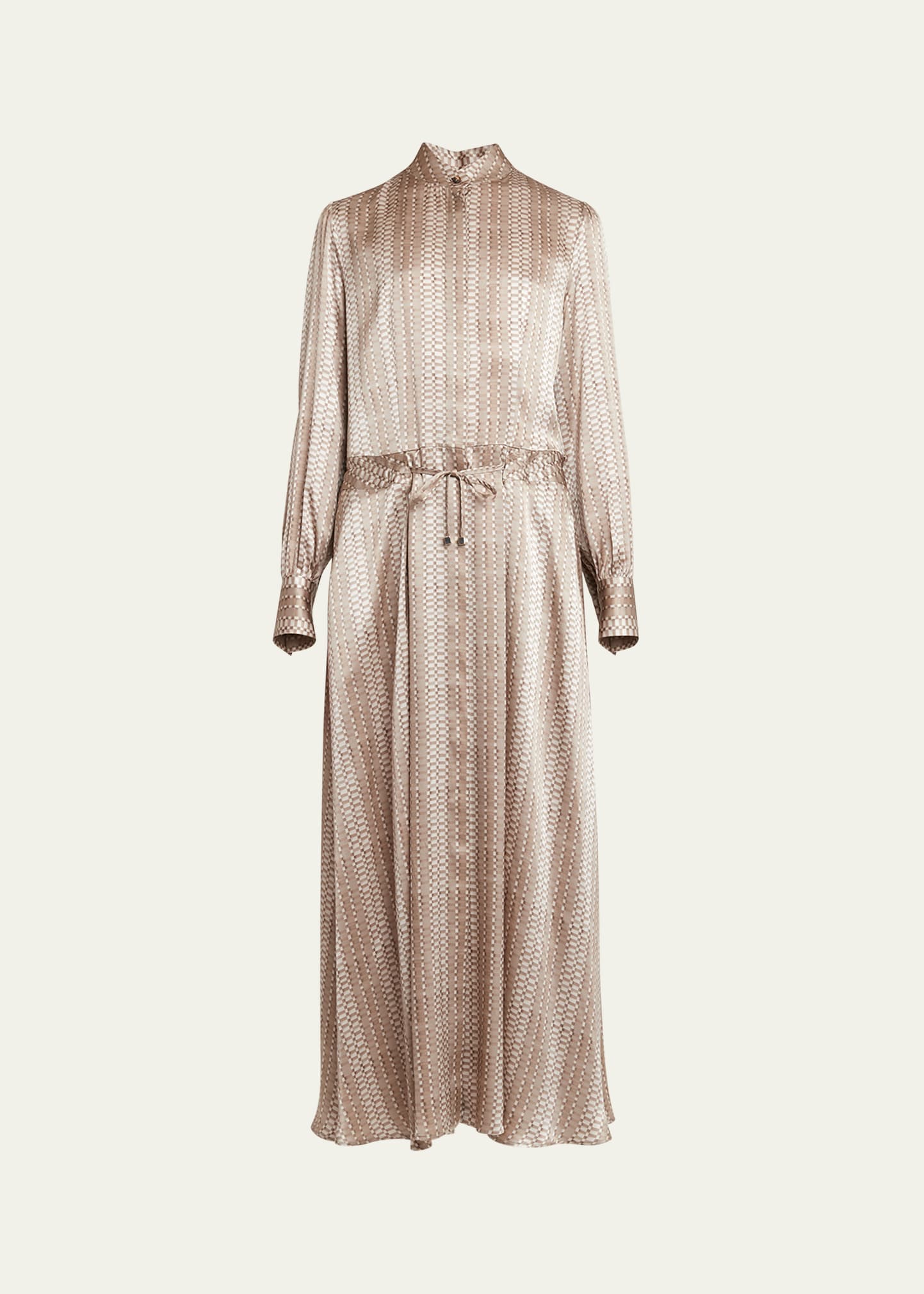 Shop Kiton Printed Drawstring Silk Maxi Dress In Beige