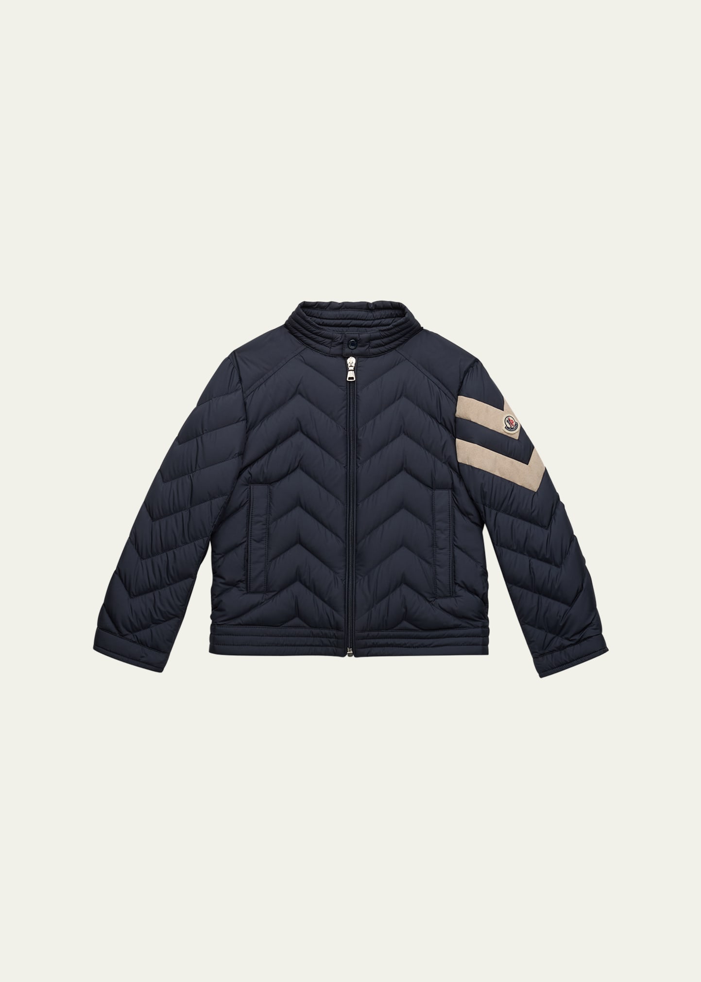 Shop Moncler Boy's Otalus Chevron-print Biker Jacket In Dark Blue