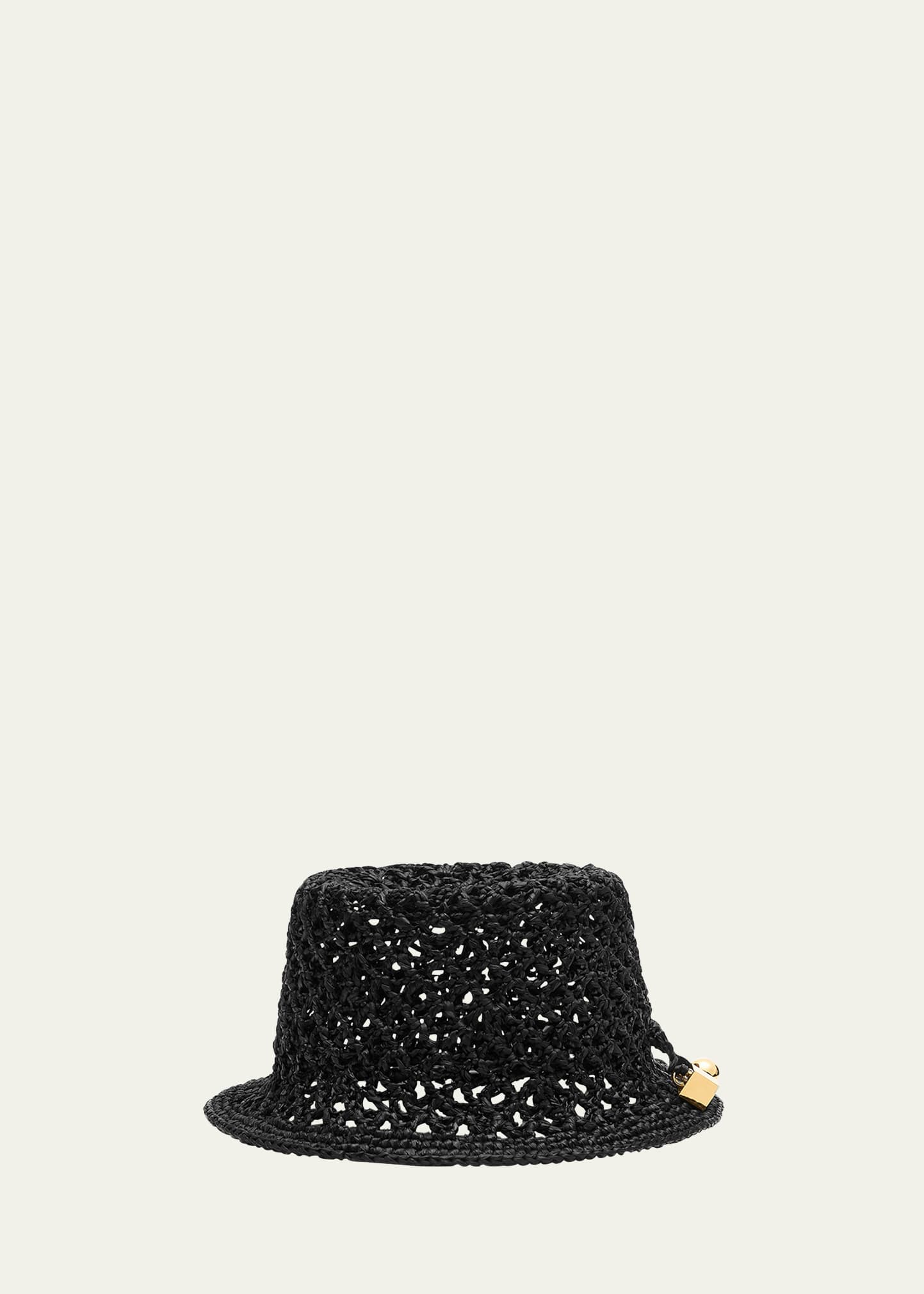 Jacquemus Le Bob Spiaggia Woven Raffia Bucket Hat In Black