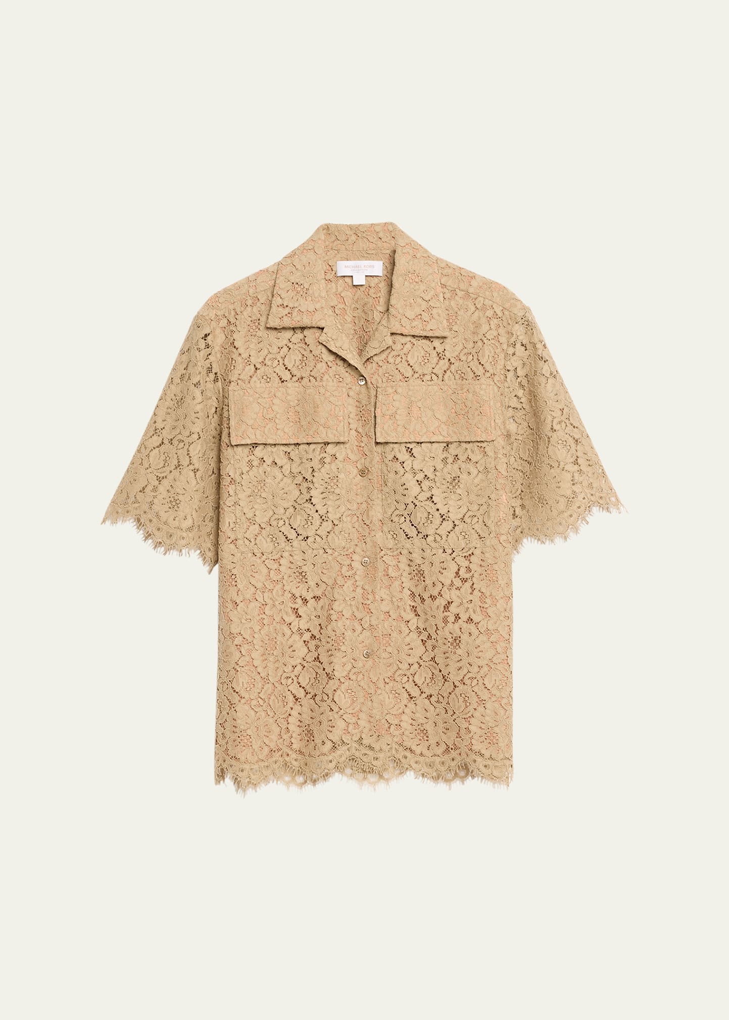 Michael Kors Floral Lace Camp Shirt In Brown